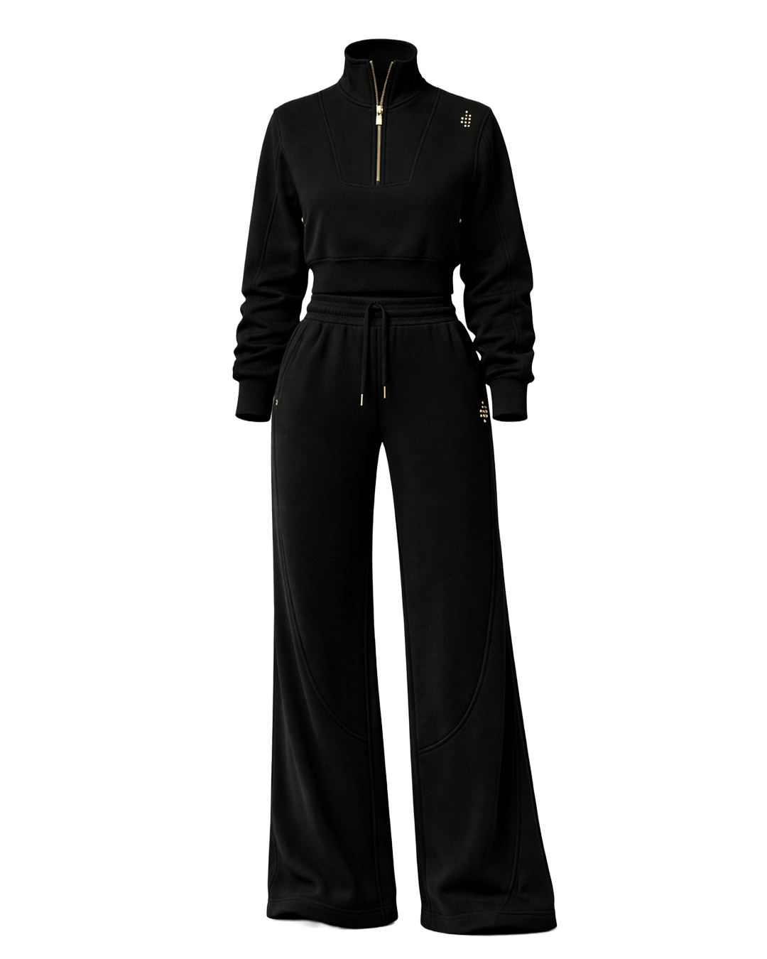 LÛME Black Cropped Quarter Zip & Cosy Pant Set