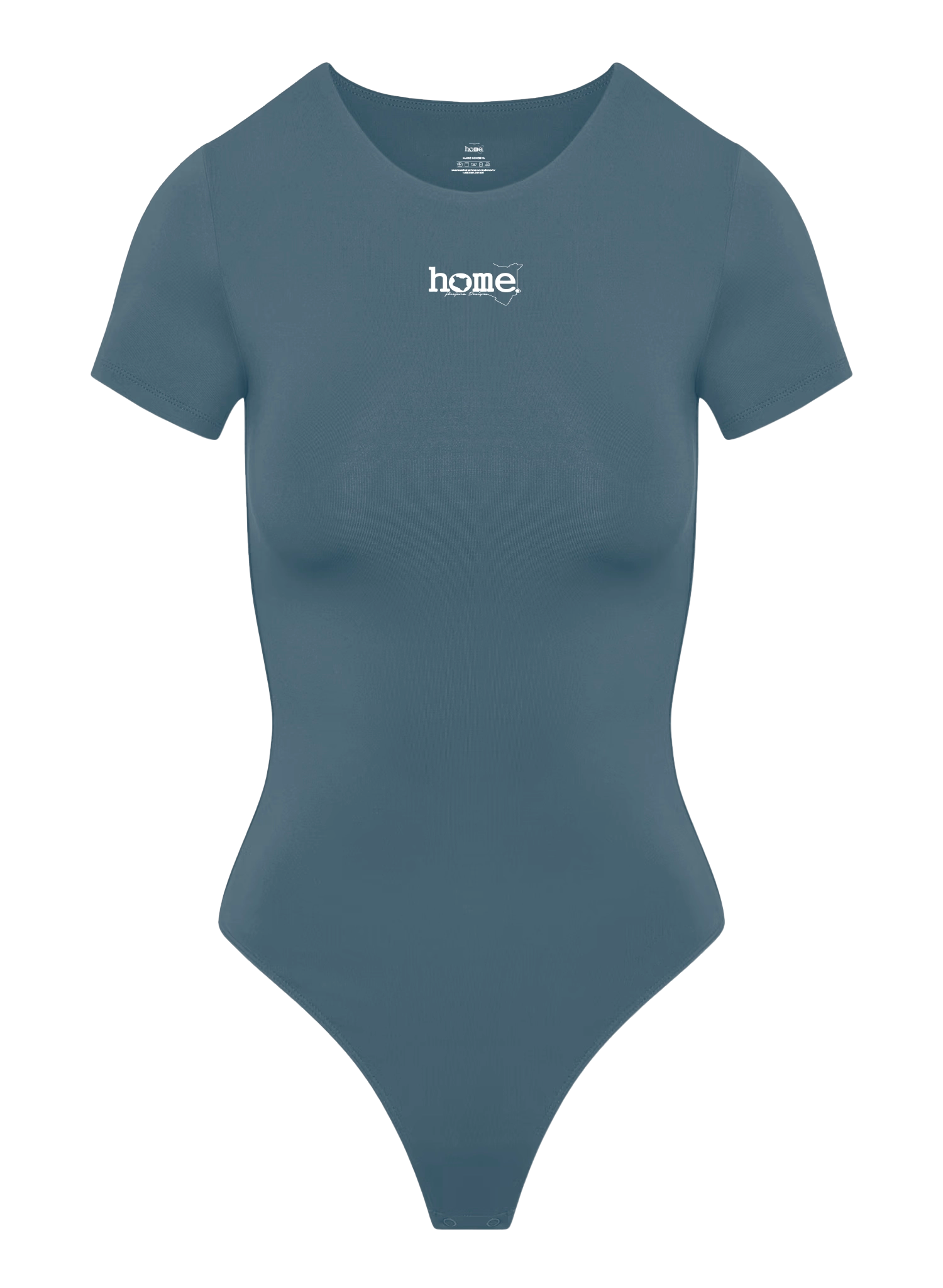 home_254 SCOOP NECK DARK TEAL BODYSUIT (SHORT SLEEVED) WITH A WHITE PRINT