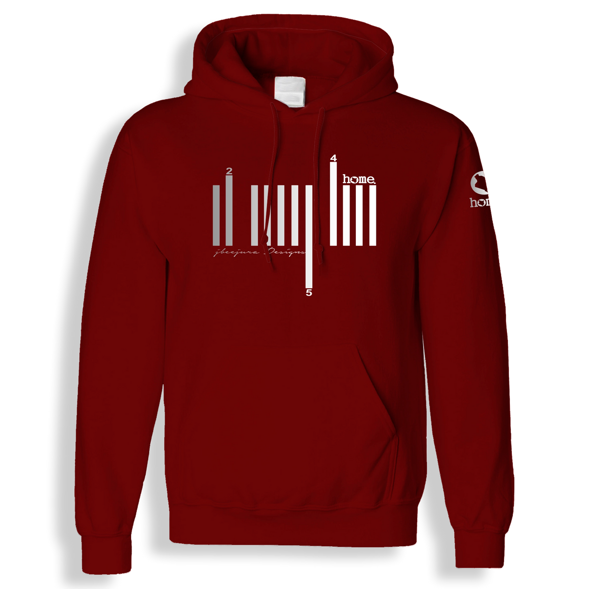 home_254 MAROON RED HOODIE (MID-HEAVY FABRIC) WITH A SILVER BARS PRINT
