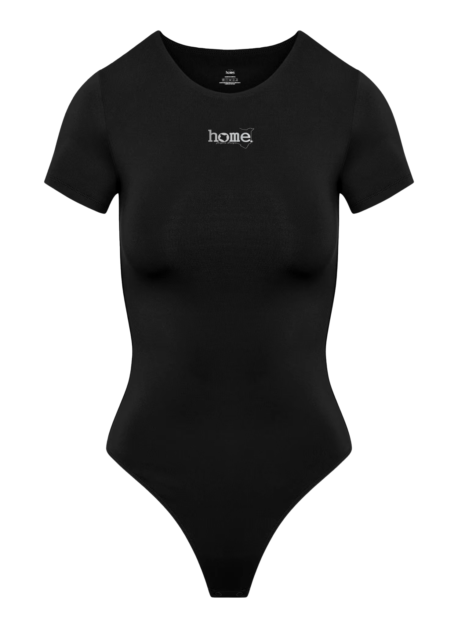 home_254 SCOOP NECK BLACK BODYSUIT (SHORT SLEEVED0 WITH A SILVER PRINT