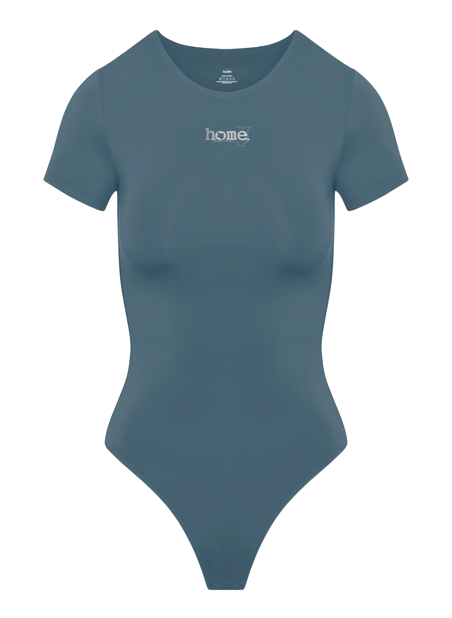 home_254 SCOOP NECK DARK TEAL BODYSUIT (SHORT SLEEVED) WITH A SILVER PRINT