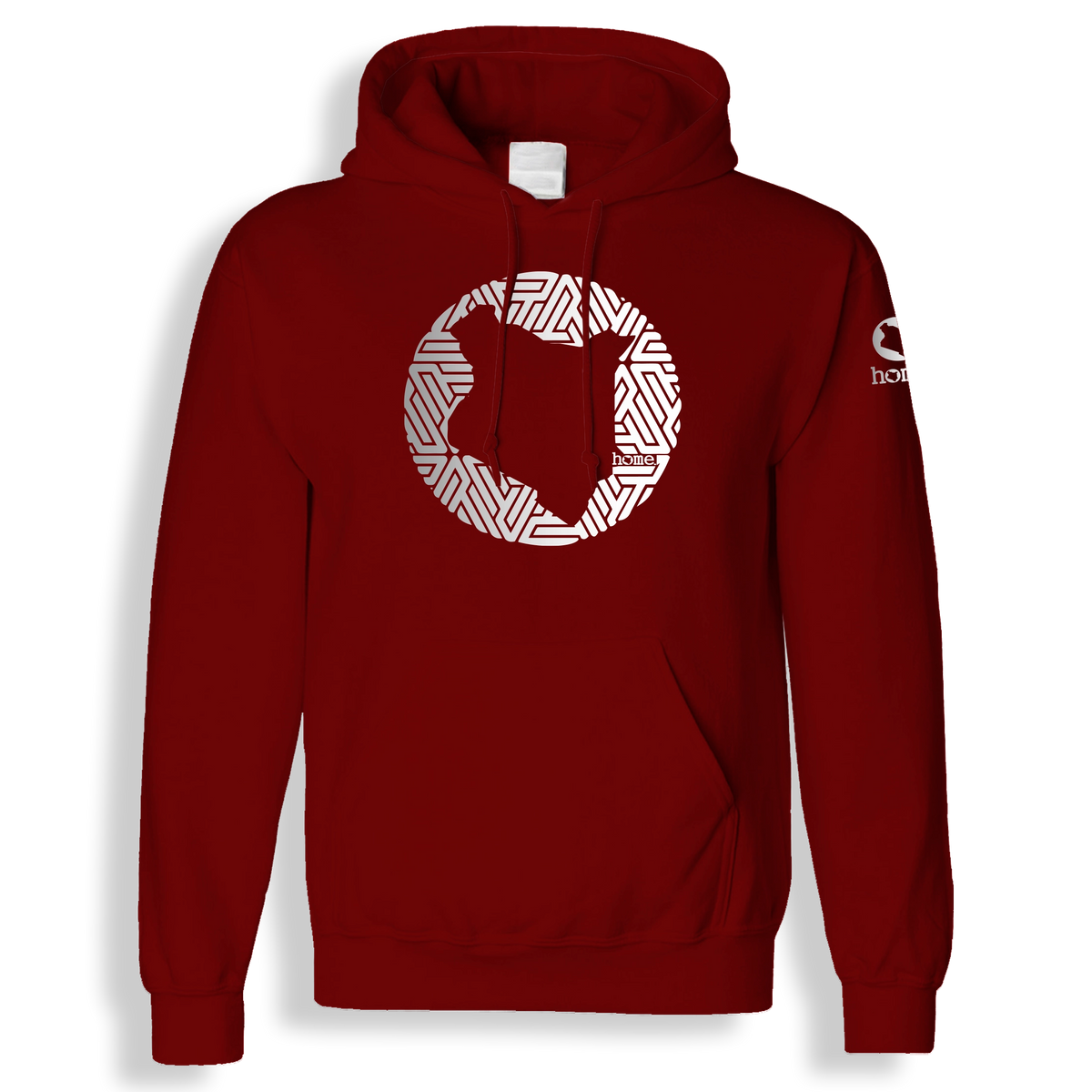 home_254 MAROON RED HOODIE (MID-HEAVY FABRIC) WITH A SILVER MAP PRINT