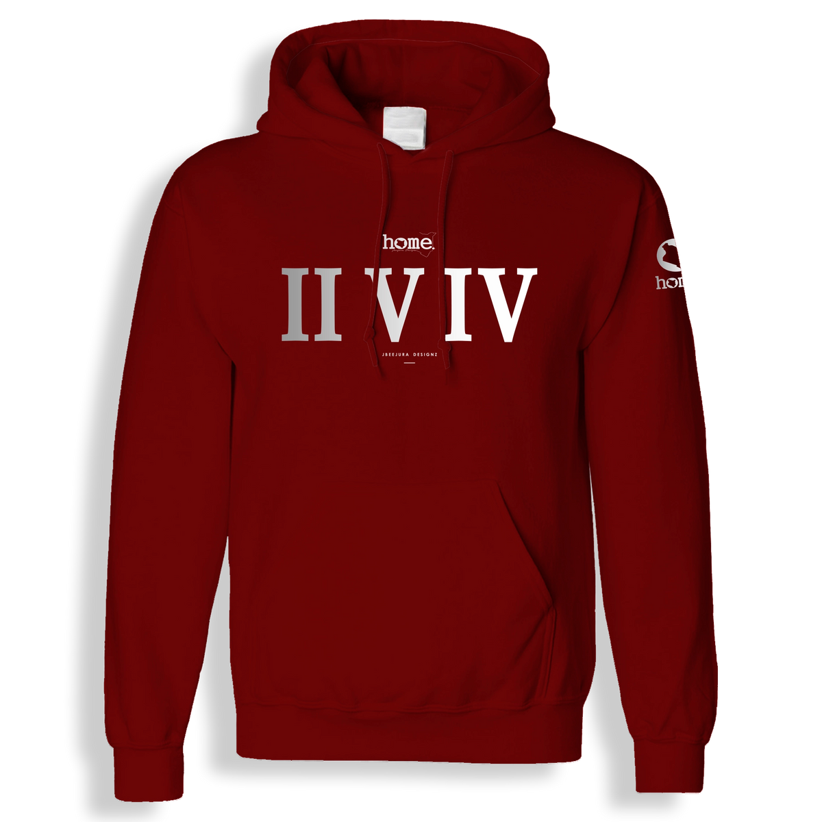 home_254 MAROON RED HOODIE (MID-HEAVY FABRIC) WITH A SILVER ROMAN PRINT