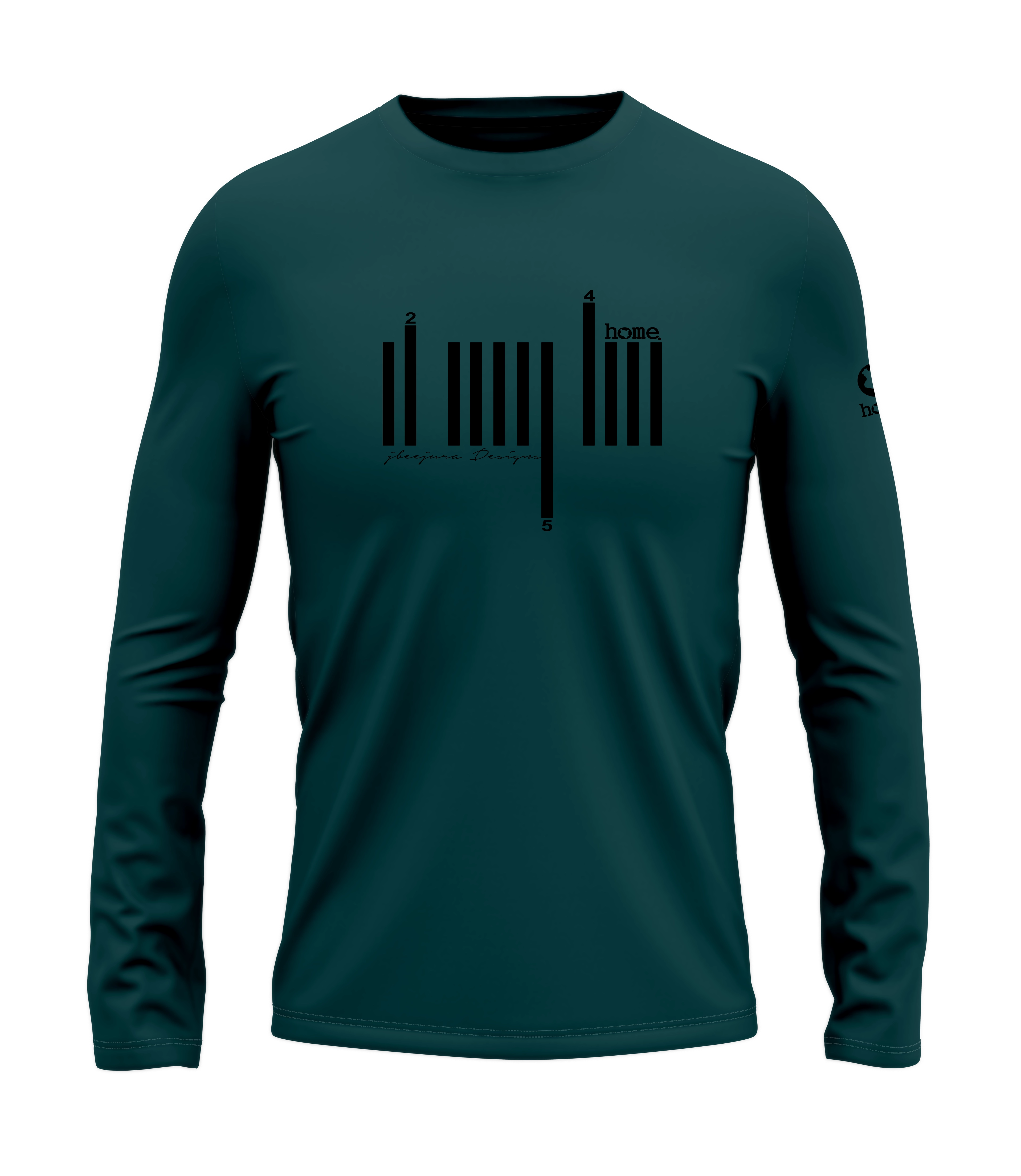 home_254 LONG-SLEEVED DEEP AQUA T-SHIRT WITH A BLACK BARS PRINT
