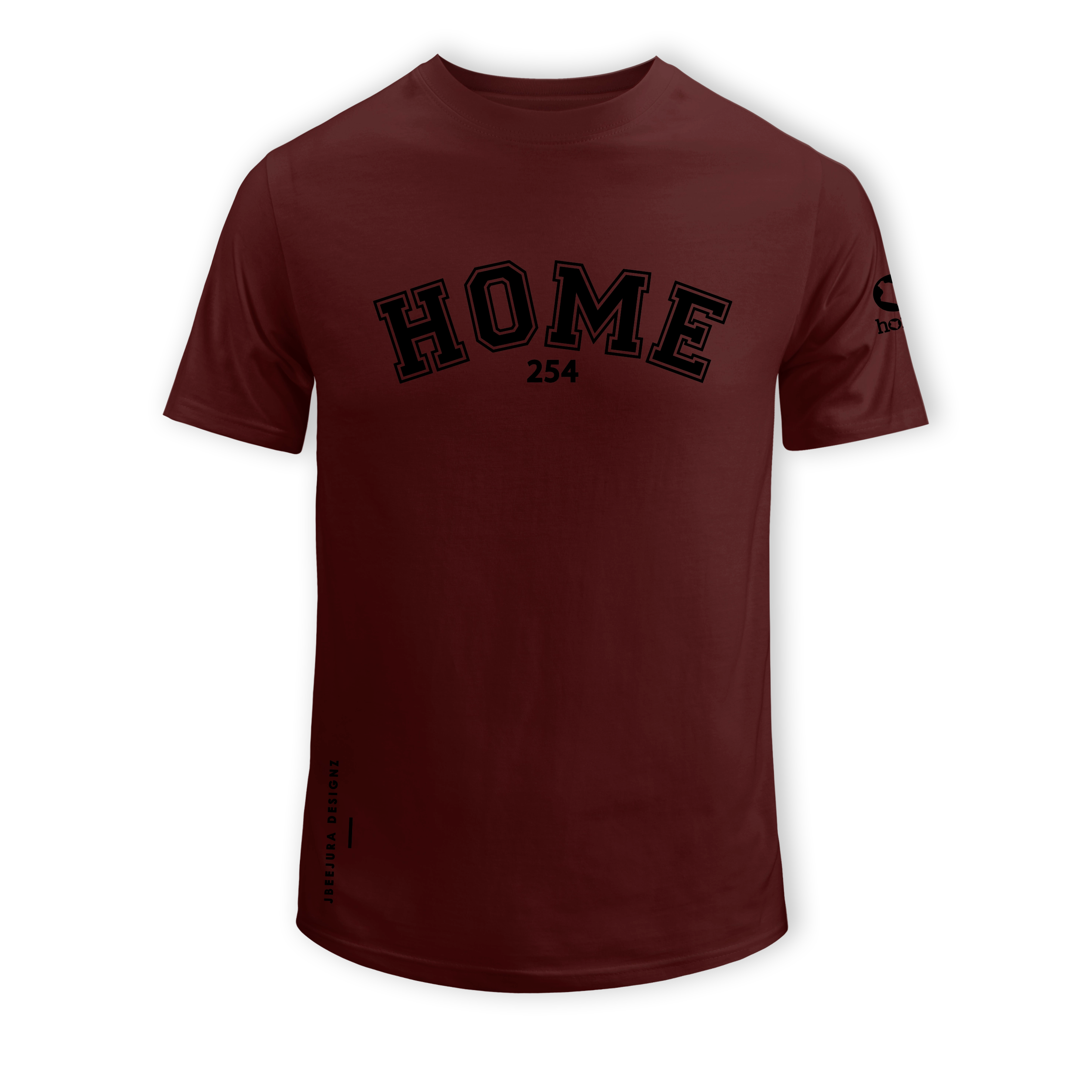 : home_254 SHORT-SLEEVED MAROON T-SHIRT WITH A BLACK COLLEGE PRINT – COTTON PLUS FABRIC