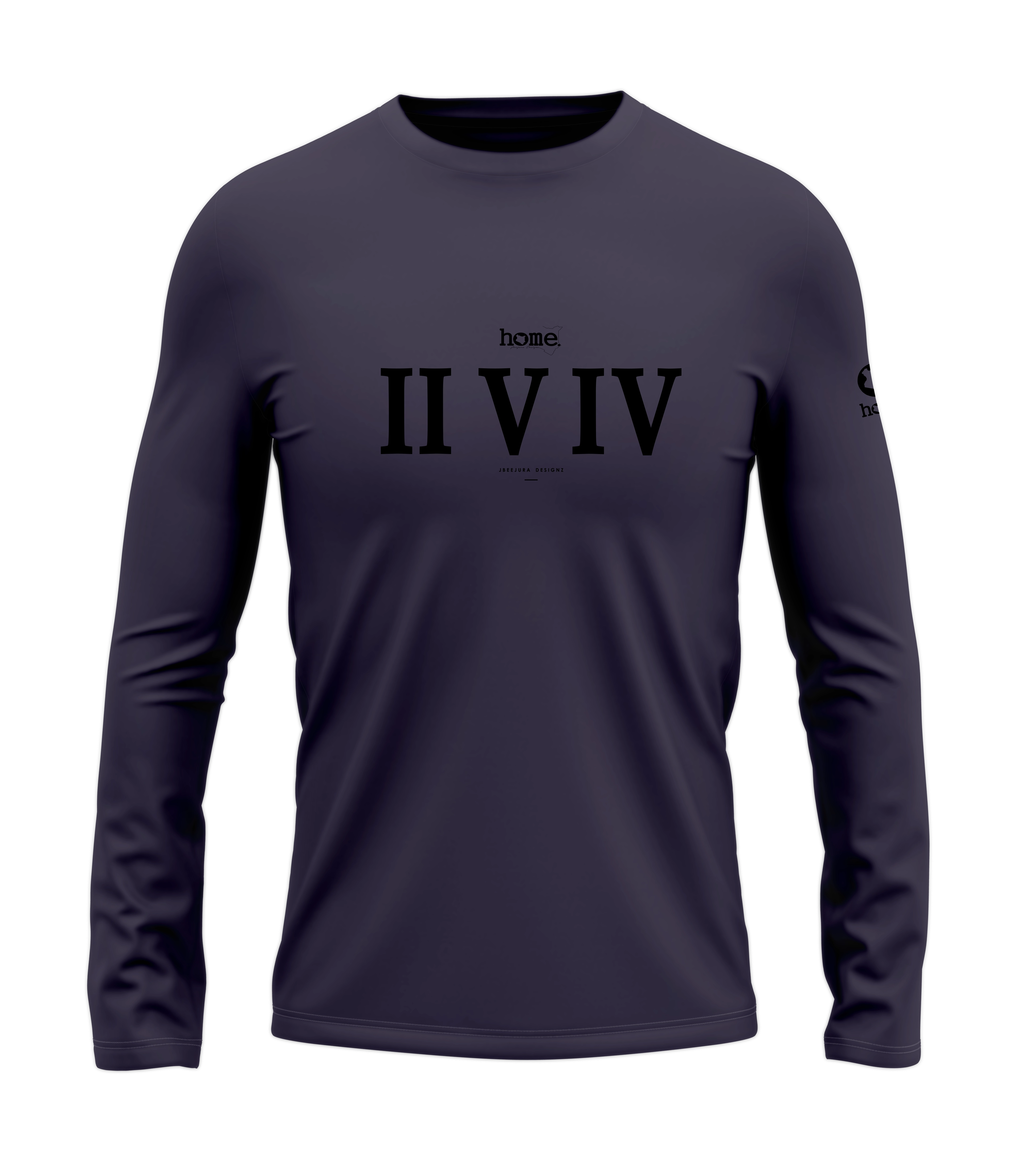 home_254 LONG-SLEEVED RICH PURPLE T-SHIRT WITH A BLACK ROMAN NUMERALS PRINT – COTTON PLUS FABRIC