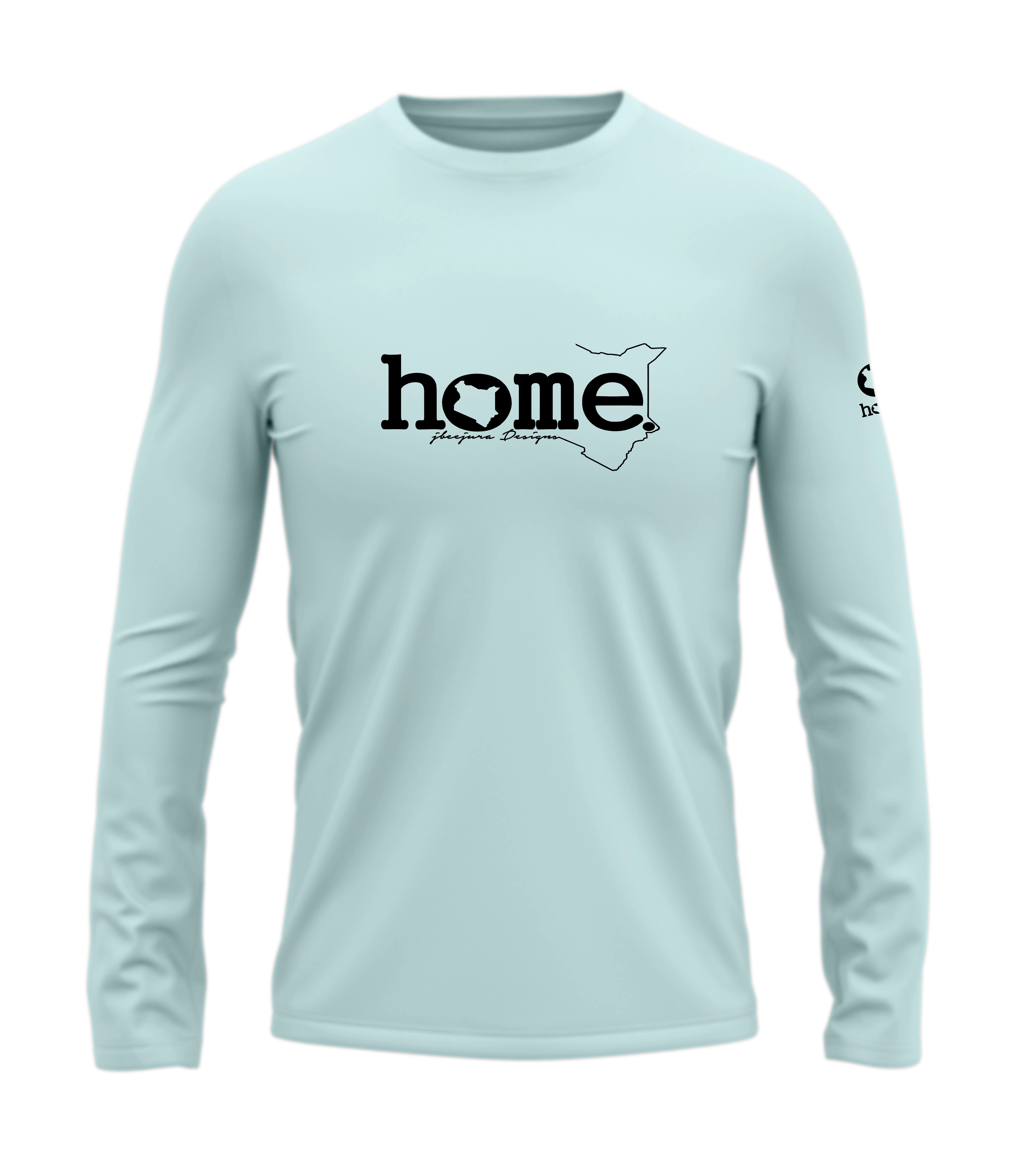 home_254 LONG-SLEEVED MISTY BLUE T-SHIRT WITH A BLACK CLASSIC WORDS PRINT – COTTON PLUS FABRIC