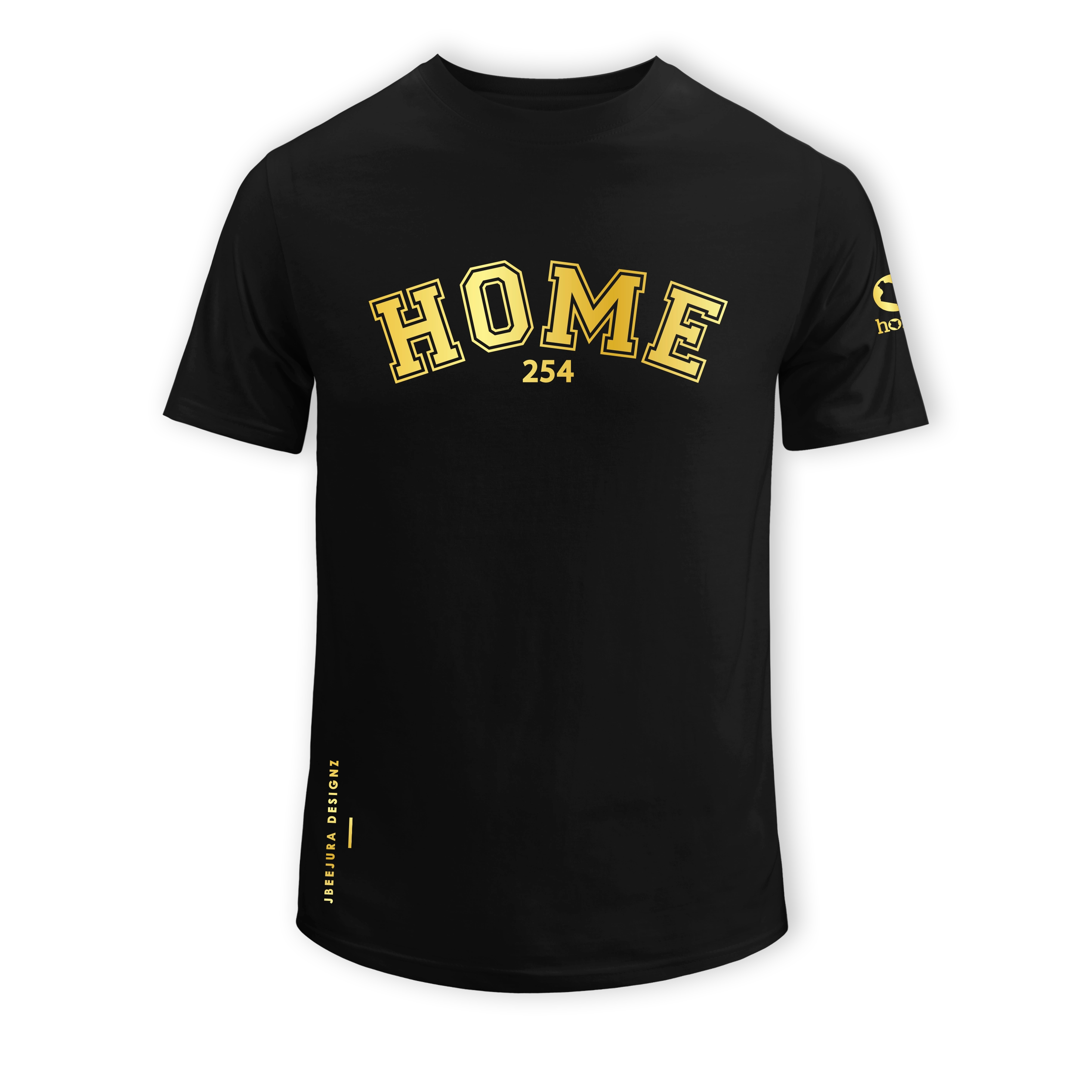home_254 SHORT-SLEEVED BLACK T-SHIRT WITH A GOLD COLLEGE PRINT – COTTON PLUS FABRIC