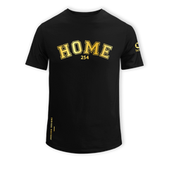 home_254 SHORT-SLEEVED BLACK T-SHIRT WITH A GOLD COLLEGE PRINT – COTTON PLUS FABRIC
