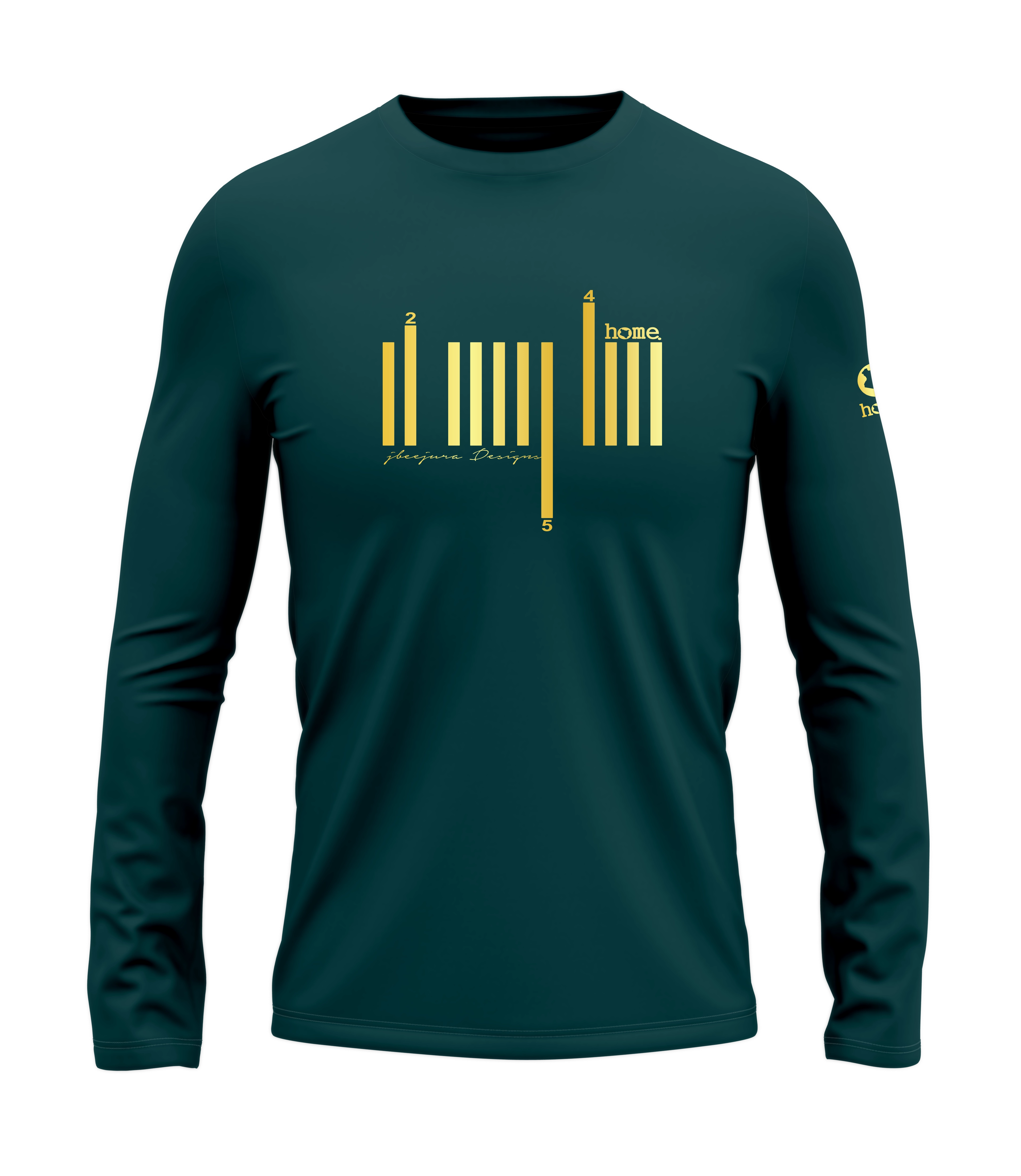 home_254 LONG-SLEEVED DEEP AQUA T-SHIRT WITH A GOLD BARS PRINT