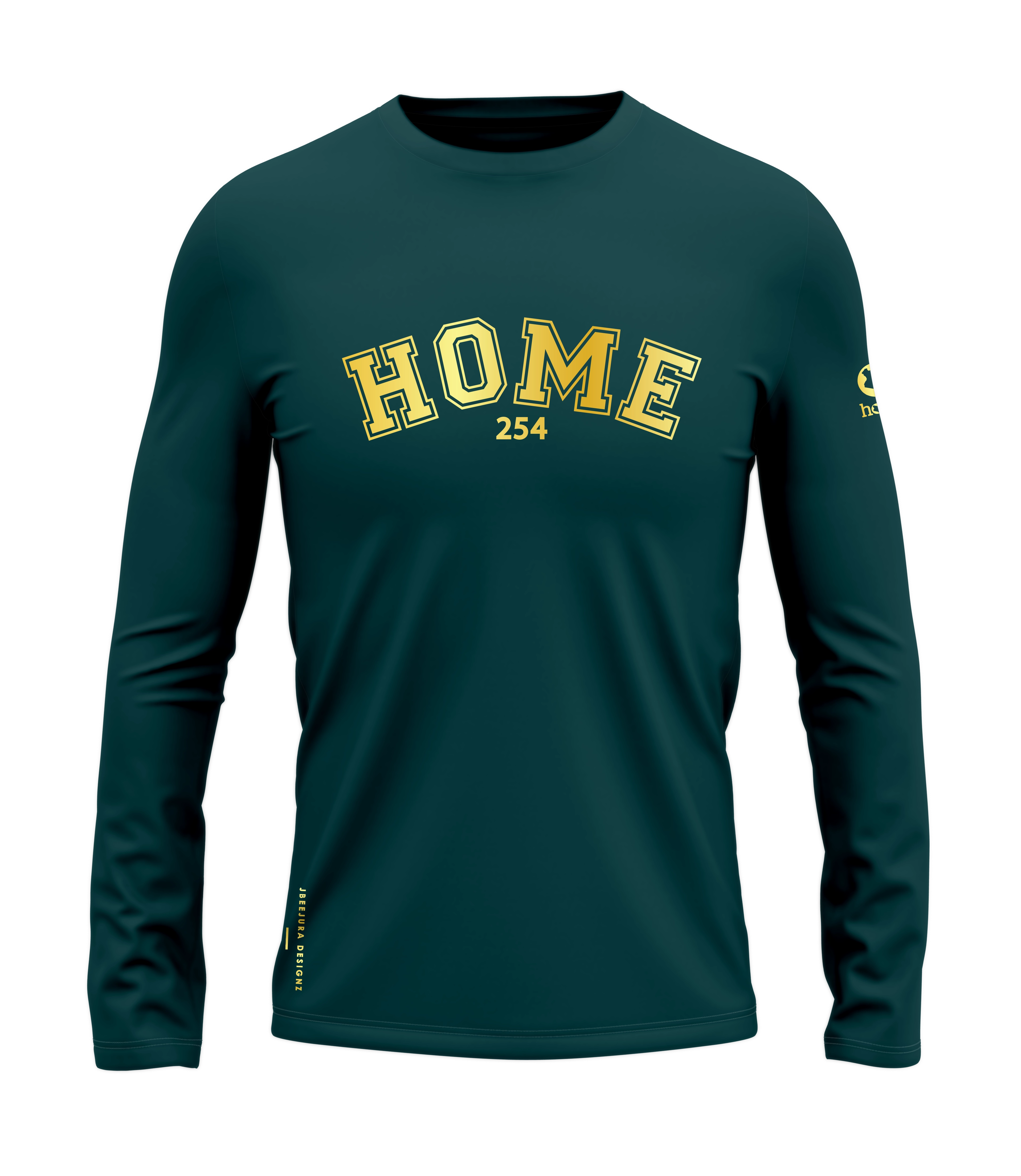 home_254 LONG-SLEEVED DEEP AQUA COLLEGE TEE WITH A GOLD PRINT