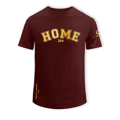 : home_254 SHORT-SLEEVED MAROON T-SHIRT WITH A GOLD COLLEGE PRINT – COTTON PLUS FABRIC