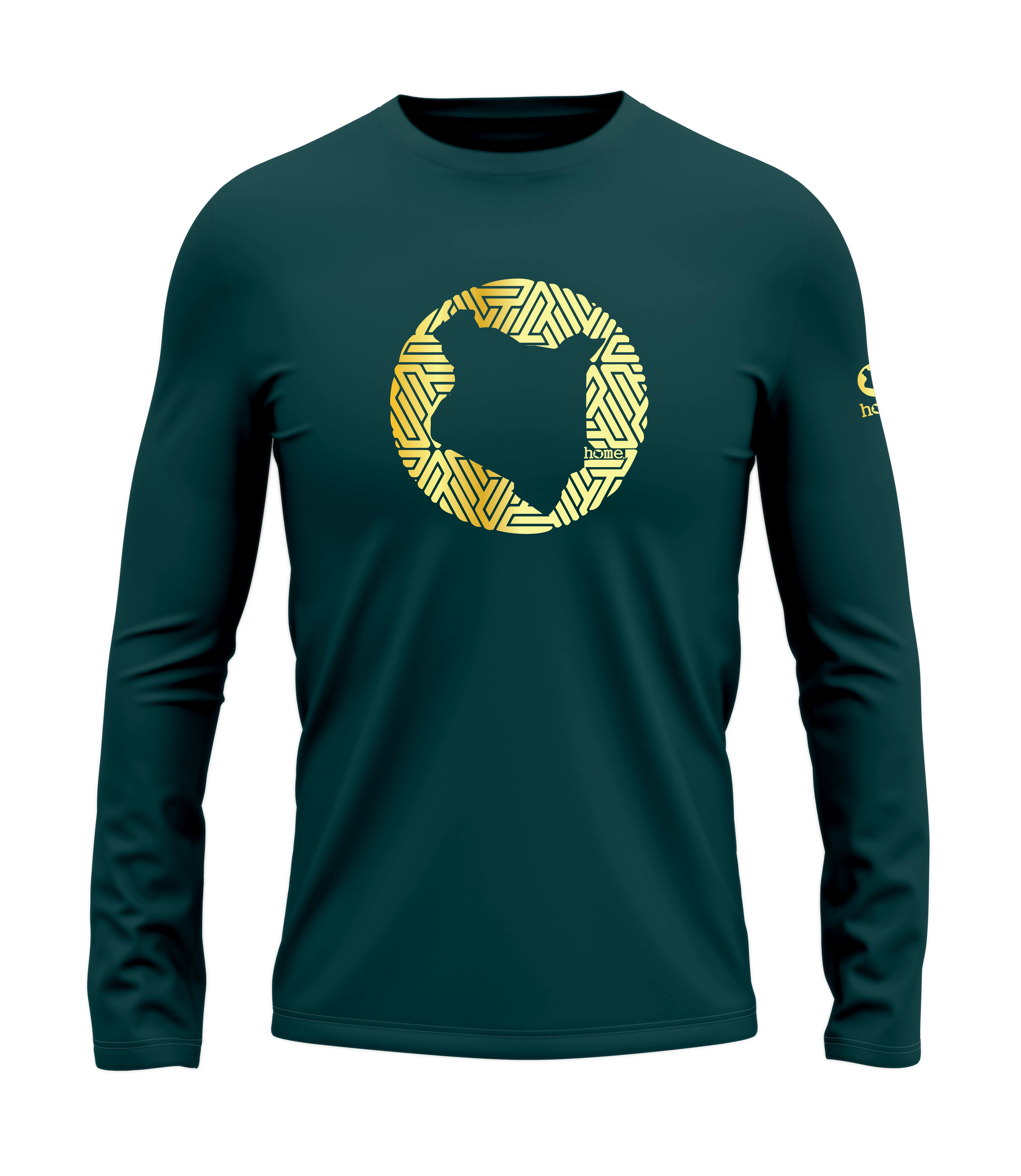 home_254 LONG-SLEEVED DEEP AQUA T-SHIRT WITH A GOLD MAP PRINT