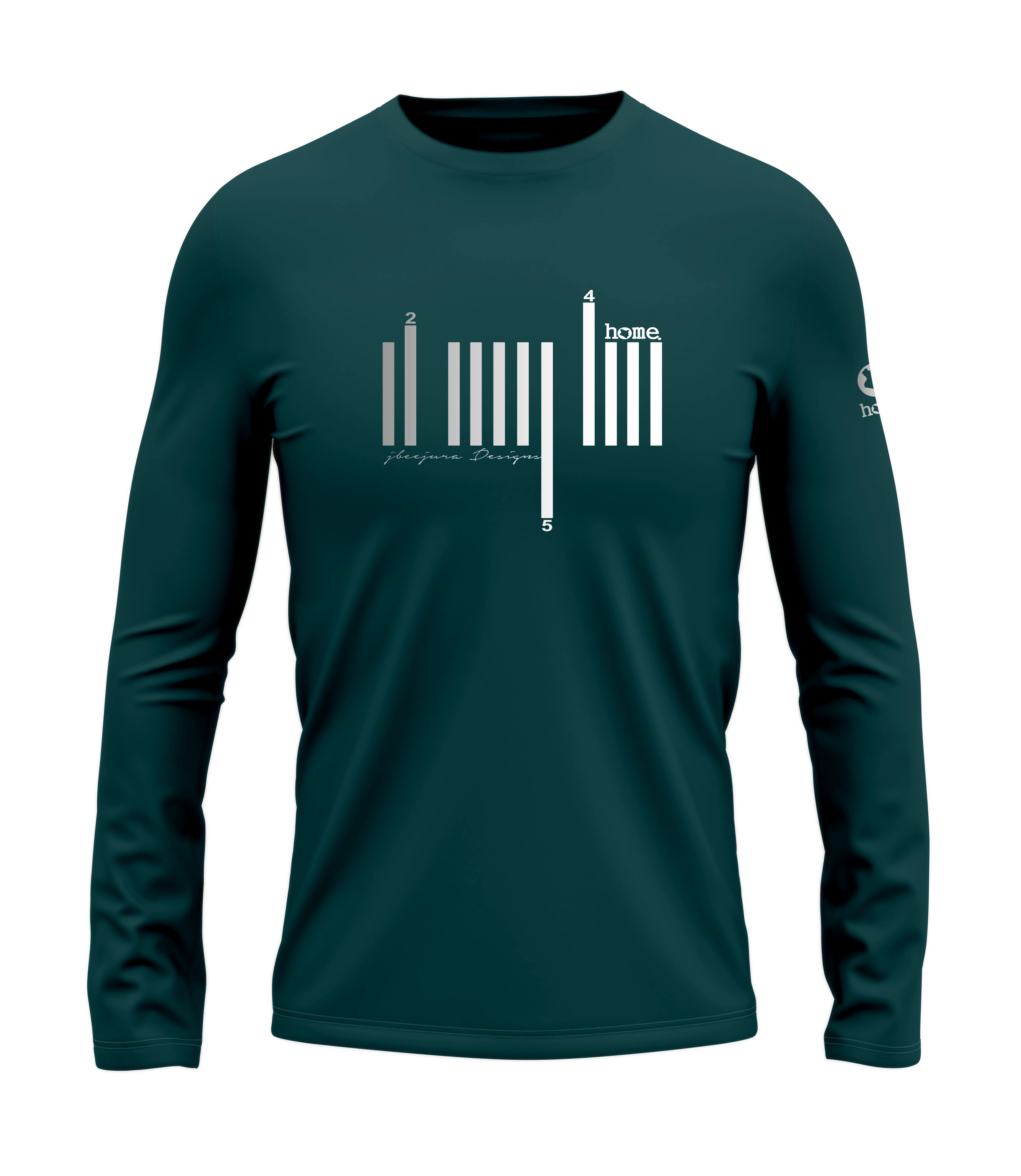 home_254 LONG-SLEEVED DEEP AQUA T-SHIRT WITH A SILVER BARS PRINT