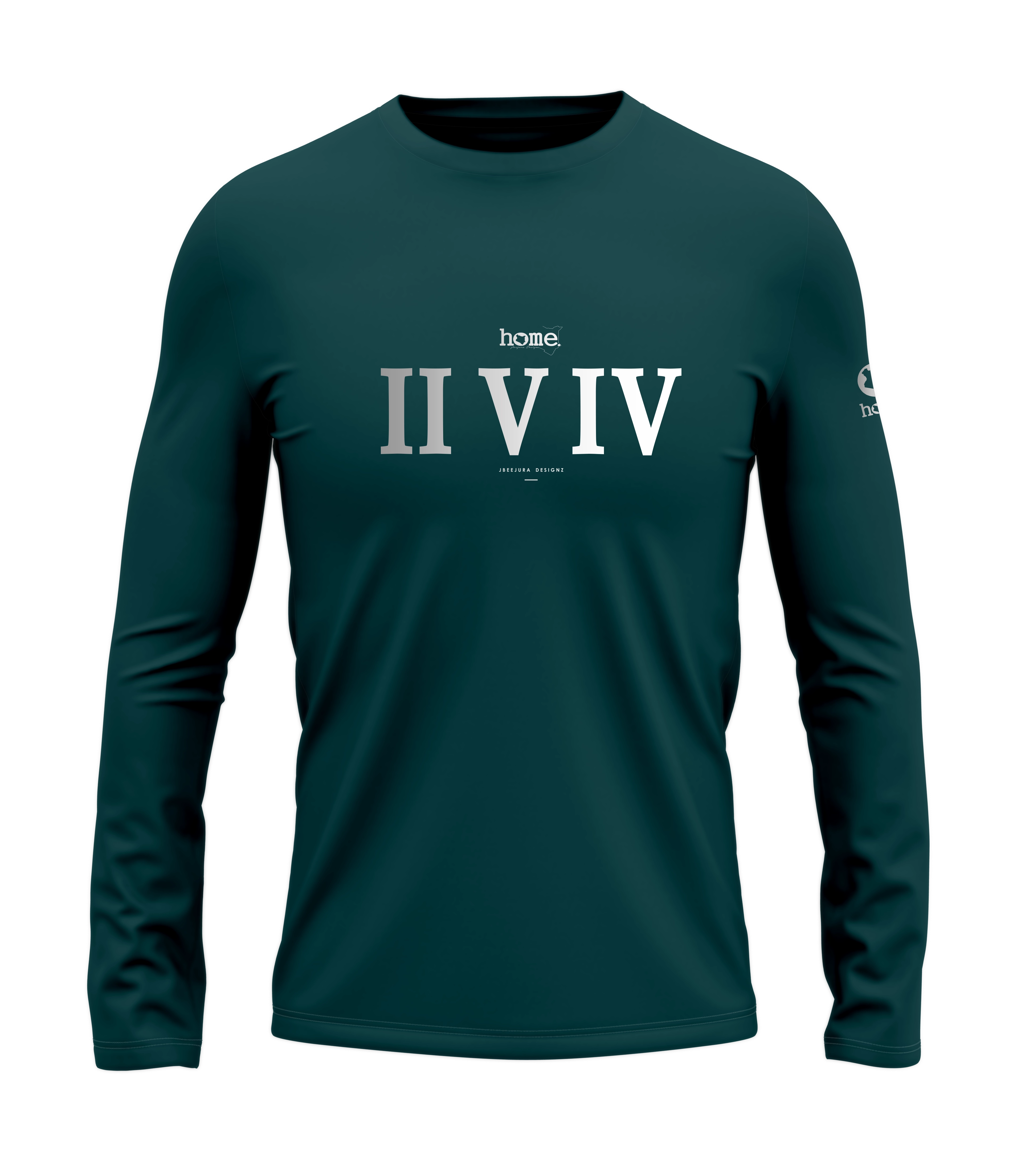 home_254 LONG-SLEEVED DEEP AQUA T-SHIRT WITH A SILVER ROMAN PRINT