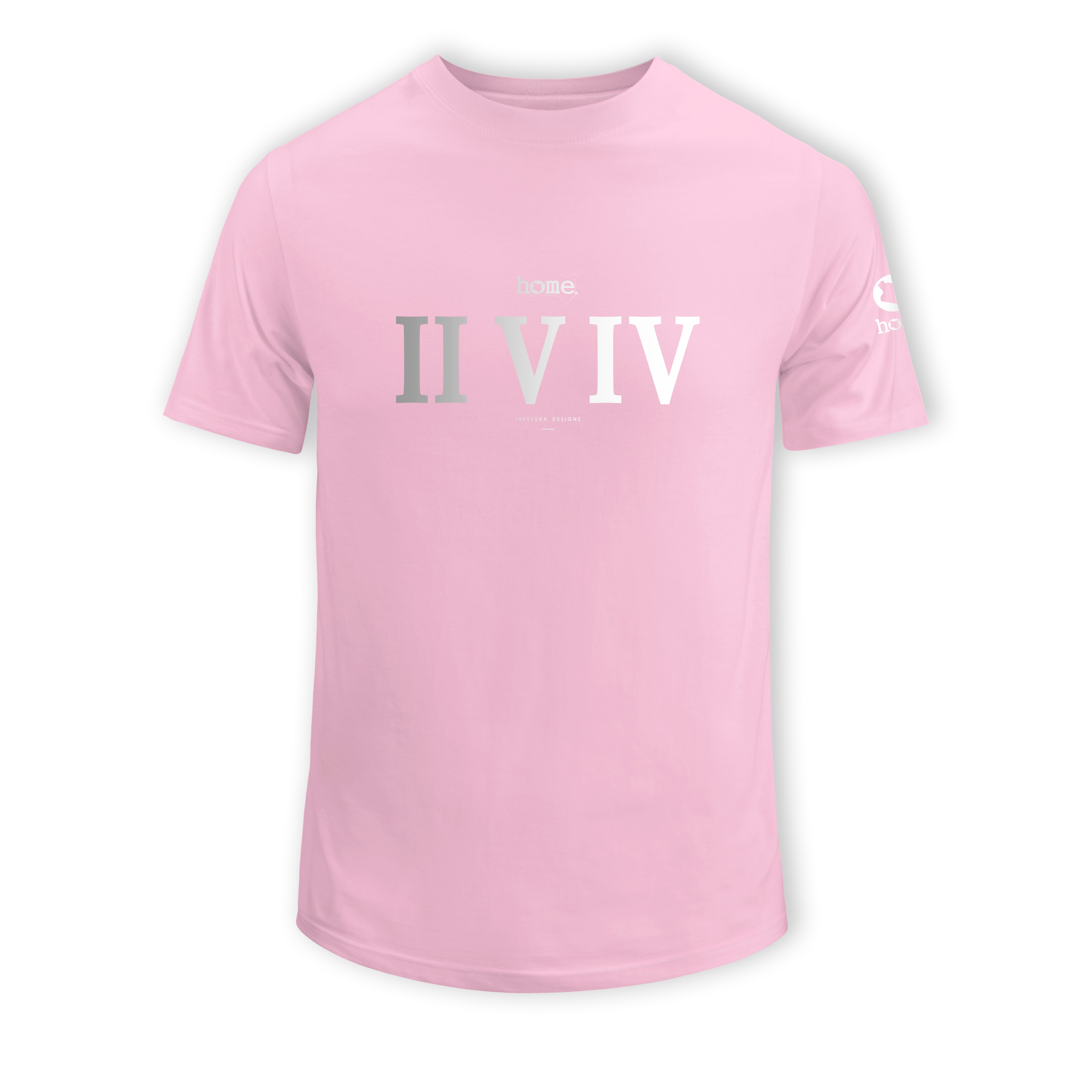 home_254 SHORT-SLEEVED PINK T-SHIRT WITH A SILVER ROMAN NUMERALS PRINT – COTTON PLUS FABRIC