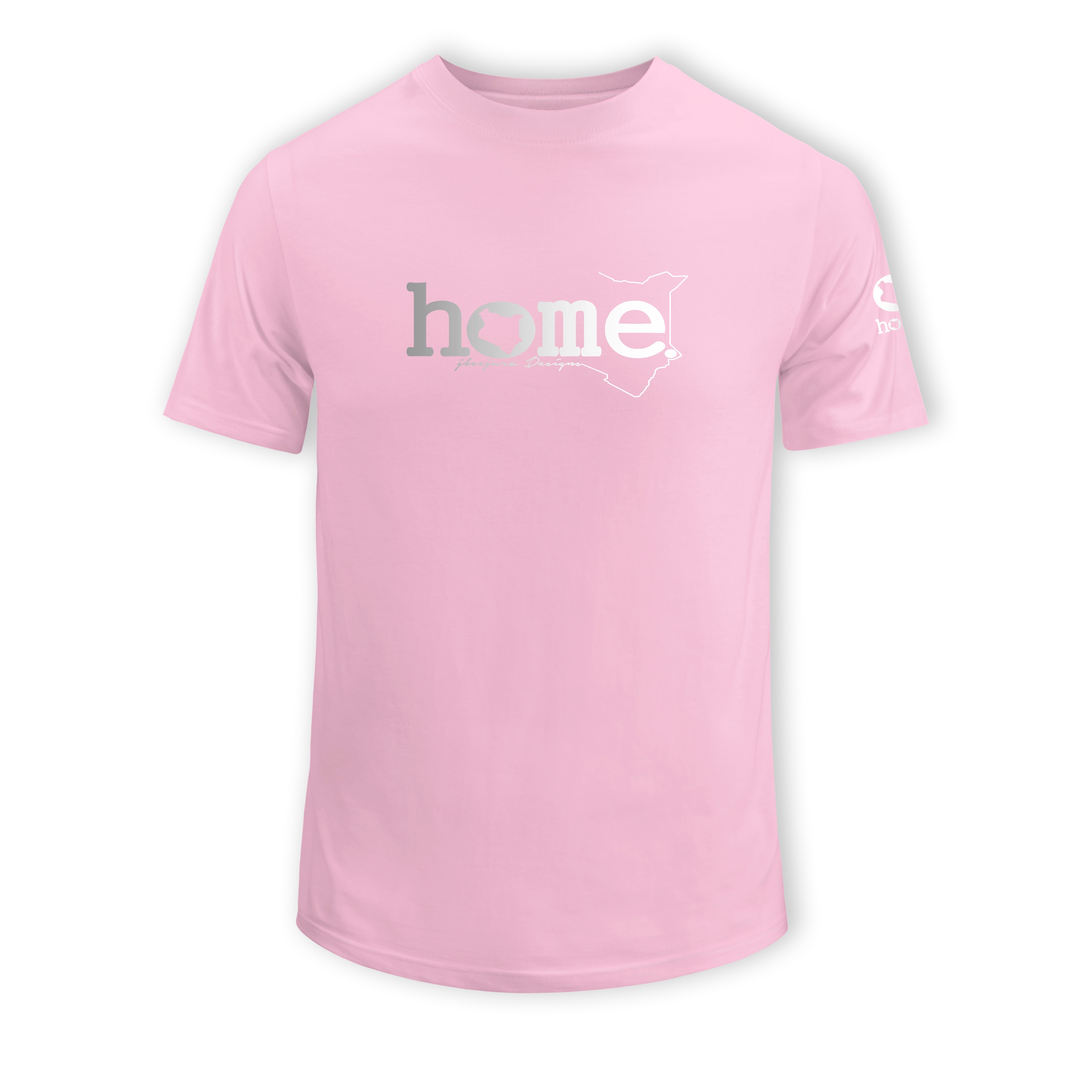 home_254 SHORT-SLEEVED PINK T-SHIRT WITH A SILVER CLASSIC WORDS PRINT – COTTON PLUS FABRIC
