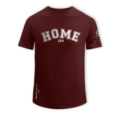 : home_254 SHORT-SLEEVED MAROON T-SHIRT WITH A SILVER COLLEGE PRINT – COTTON PLUS FABRIC