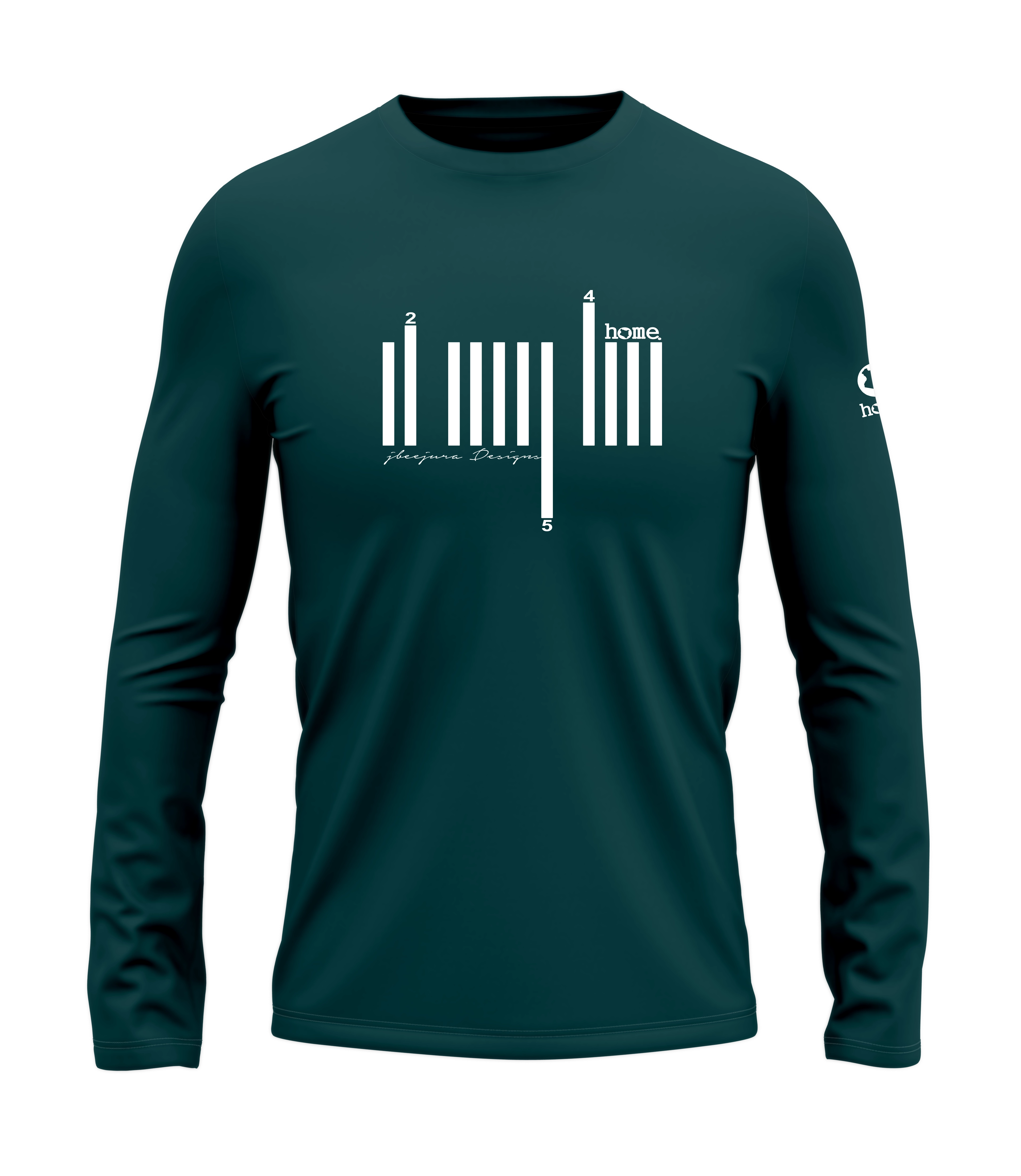 home_254 LONG-SLEEVED DEEP AQUA T-SHIRT WITH A WHITE BARS PRINT