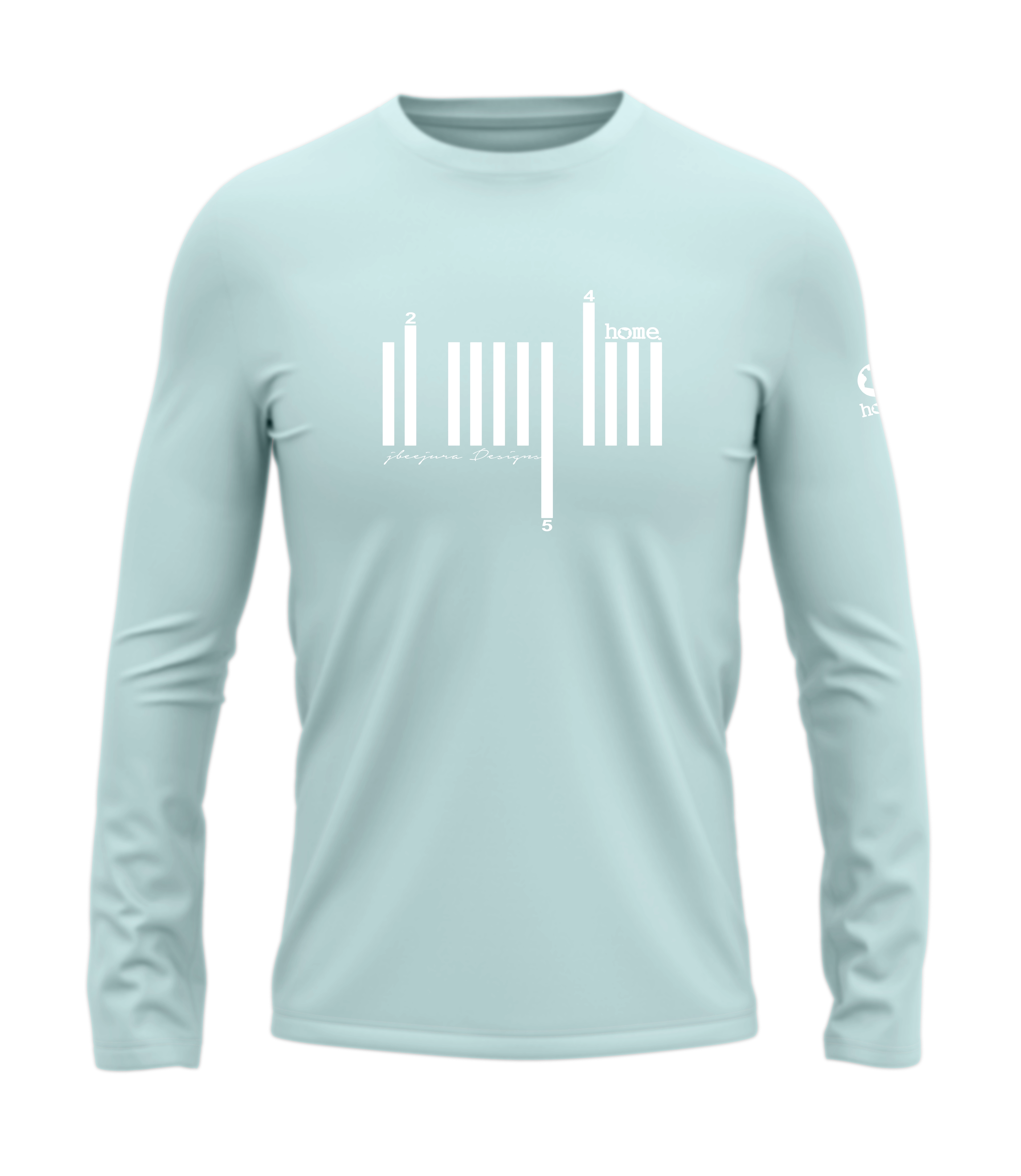 home_254 LONG-SLEEVED MISTY BLUE T-SHIRT WITH A WHITE BARS PRINT – COTTON PLUS FABRIC