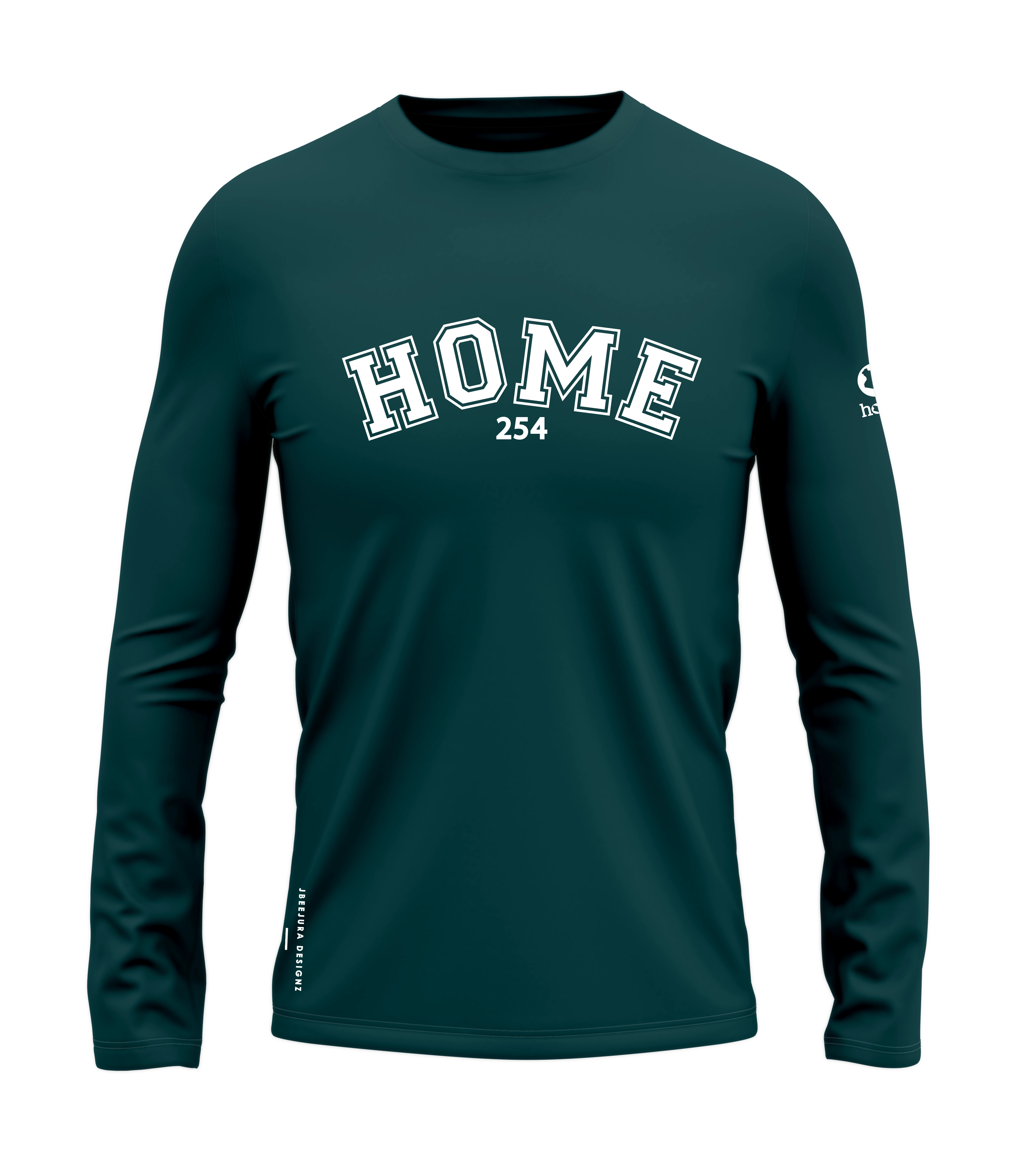 home_254 LONG-SLEEVED DEEP AQUA COLLEGE TEE WITH A WHITE PRINT