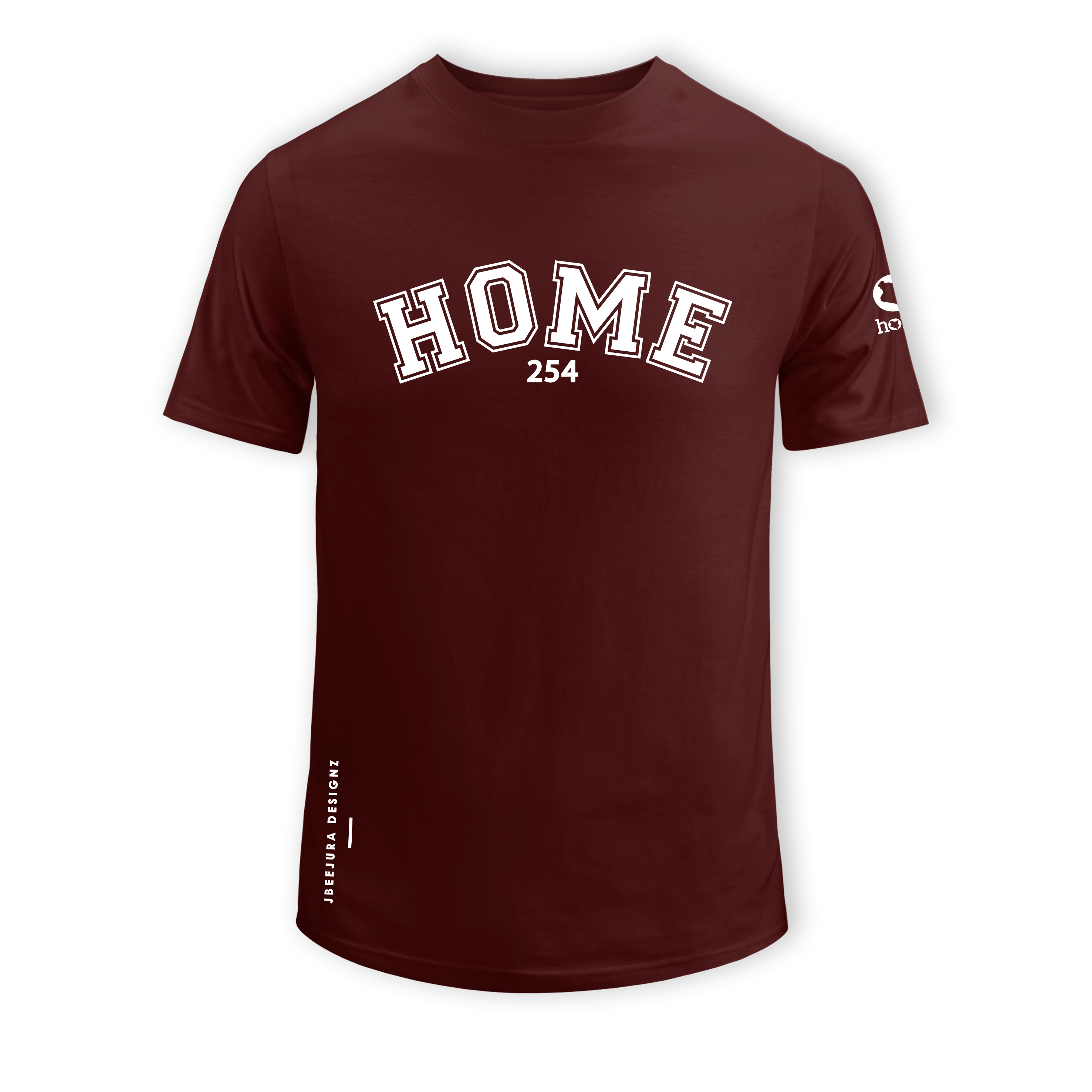 : home_254 SHORT-SLEEVED MAROON T-SHIRT WITH A WHITE COLLEGE PRINT – COTTON PLUS FABRIC