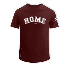 : home_254 SHORT-SLEEVED MAROON T-SHIRT WITH A WHITE COLLEGE PRINT – COTTON PLUS FABRIC