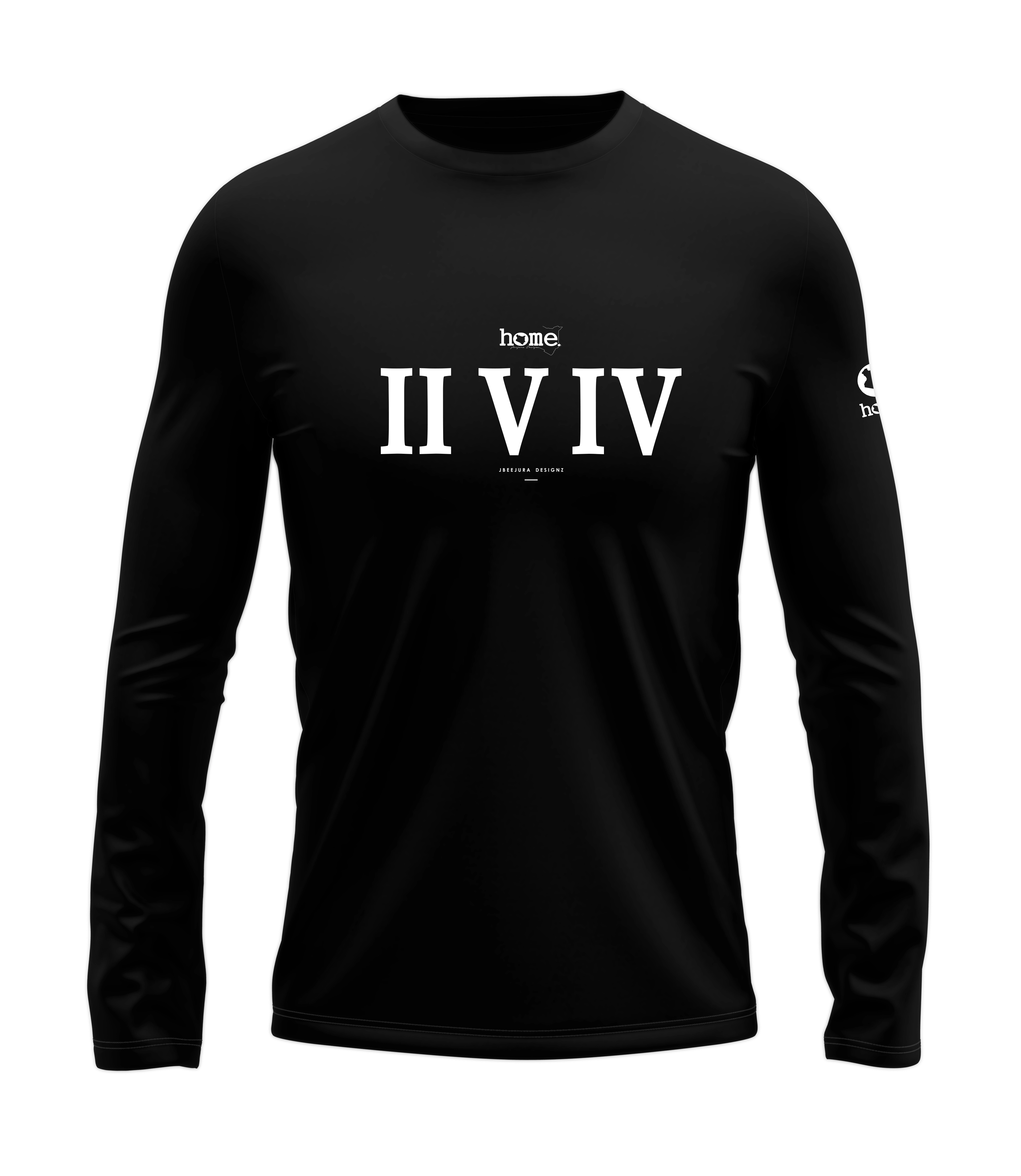 home_254 LONG-SLEEVED BLACK T-SHIRT WITH A WHITE ROMAN NUMERALS PRINT – COTTON PLUS FABRIC