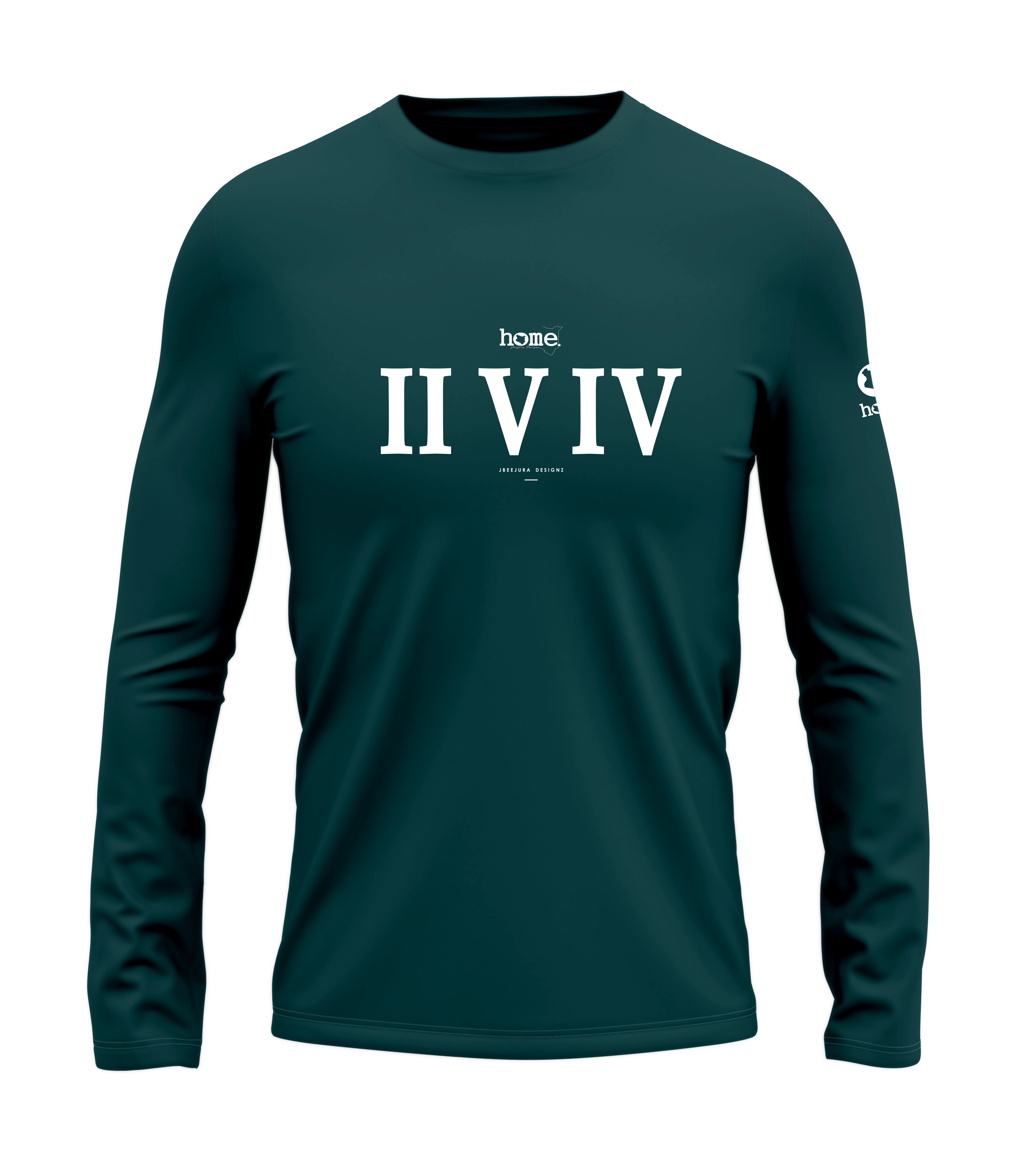 home_254 LONG-SLEEVED DEEP AQUA T-SHIRT WITH A WHITE ROMAN PRINT