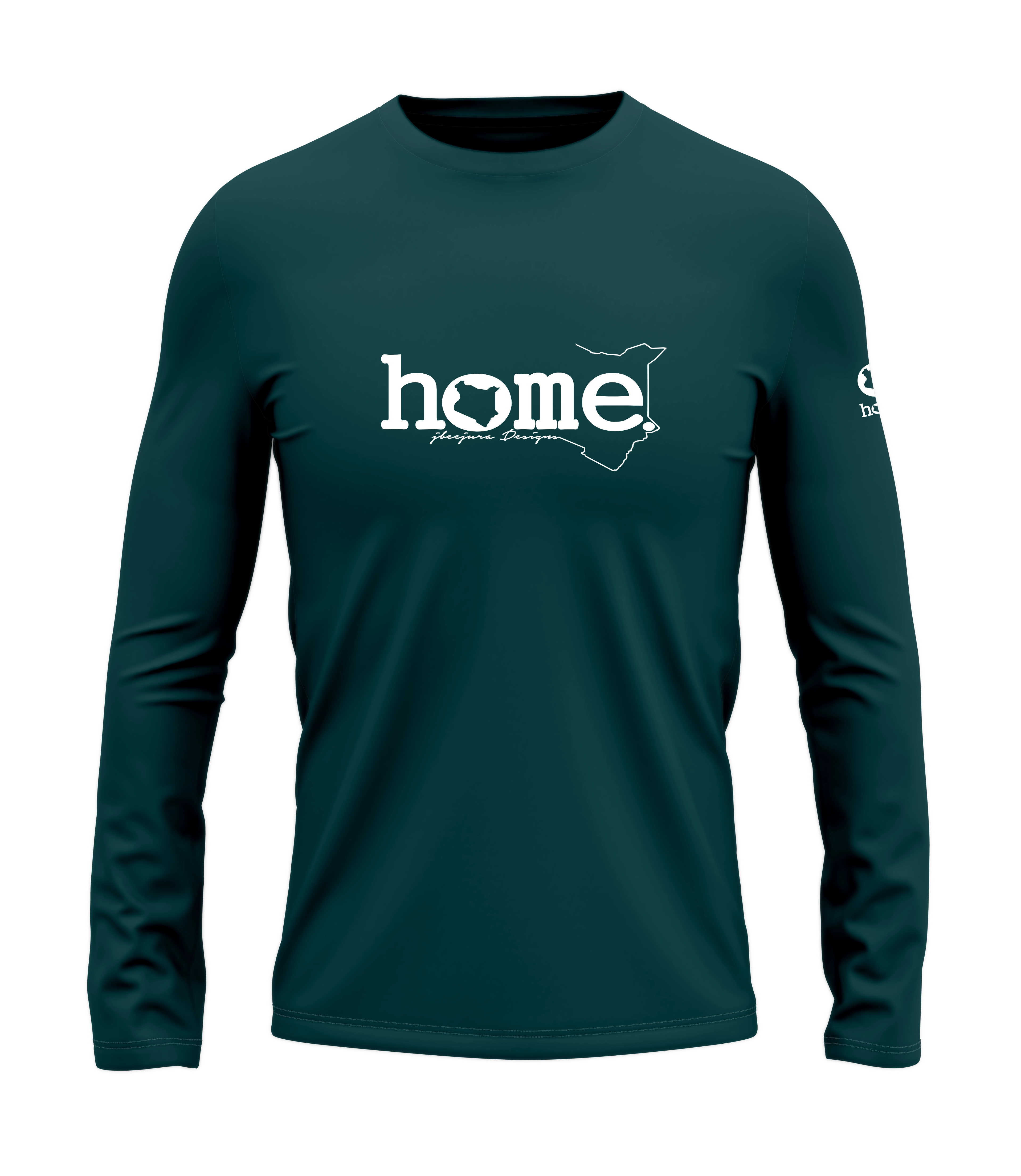 home_254 LONG-SLEEVED DEEP AQUA T-SHIRT WITH A WHITE WORDS PRINT