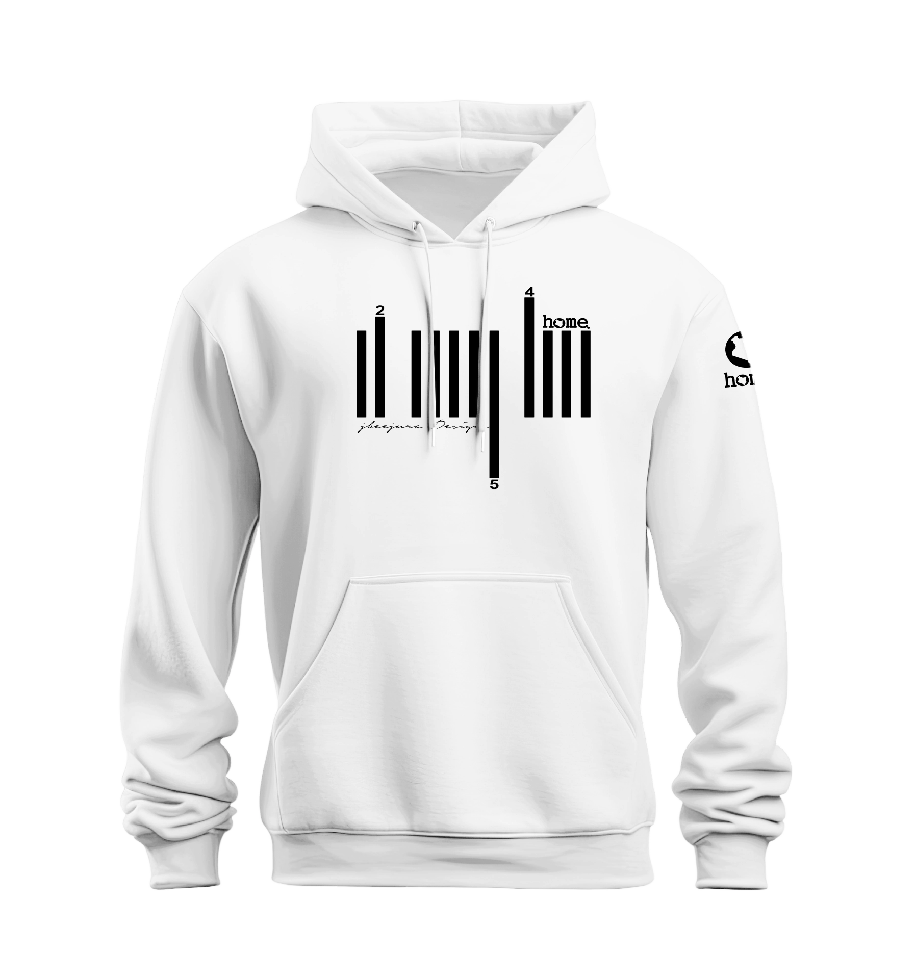 home_254 NUVETRA™ WHITE HOODIE WITH A BLACK BARS PRINT 