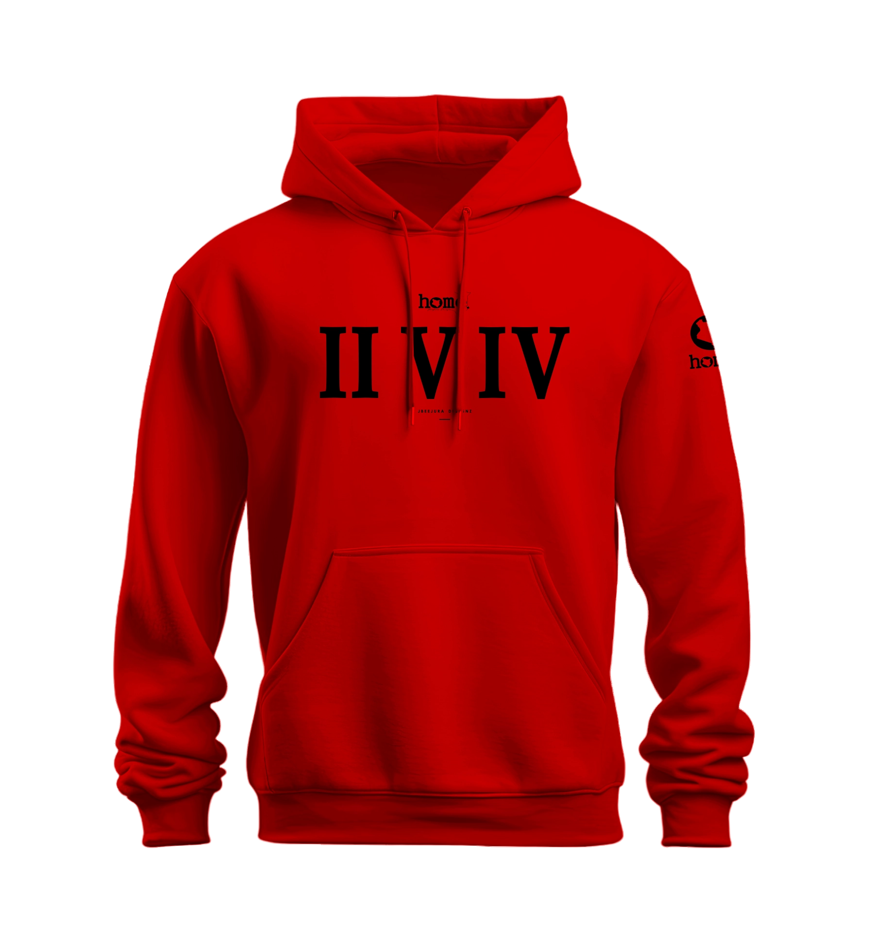 home_254 NUVETRA™ RED HOODIE WITH A BLACK ROMAN NUMERALS PRINT
