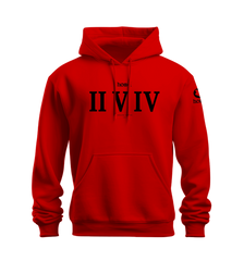 home_254 NUVETRA™ RED HOODIE WITH A BLACK ROMAN NUMERALS PRINT