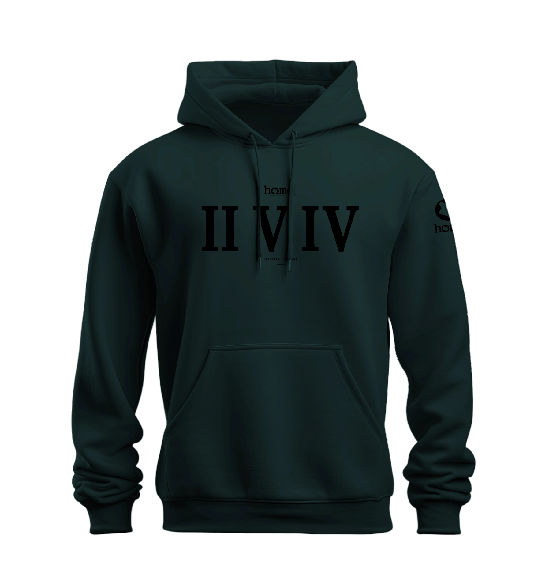 home_254 NUVETRA™ HUNTER GREEN HOODIE WITH A BLACK ROMAN NUMERALS PRINT