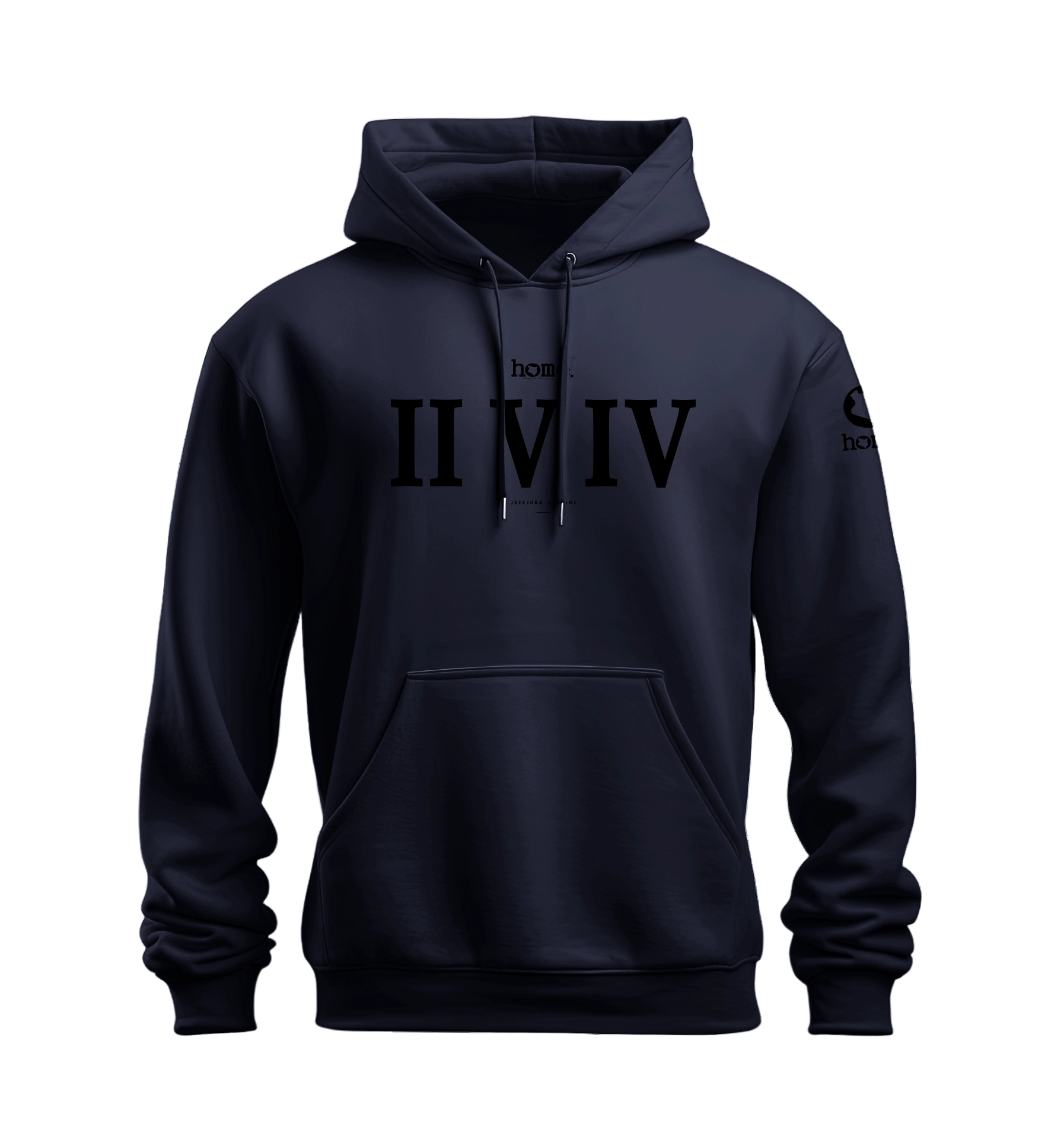 home_254 NUVETRA™ NAVY BLUE HOODIE WITH A BLACK ROMAN NUMERALS PRINT 
