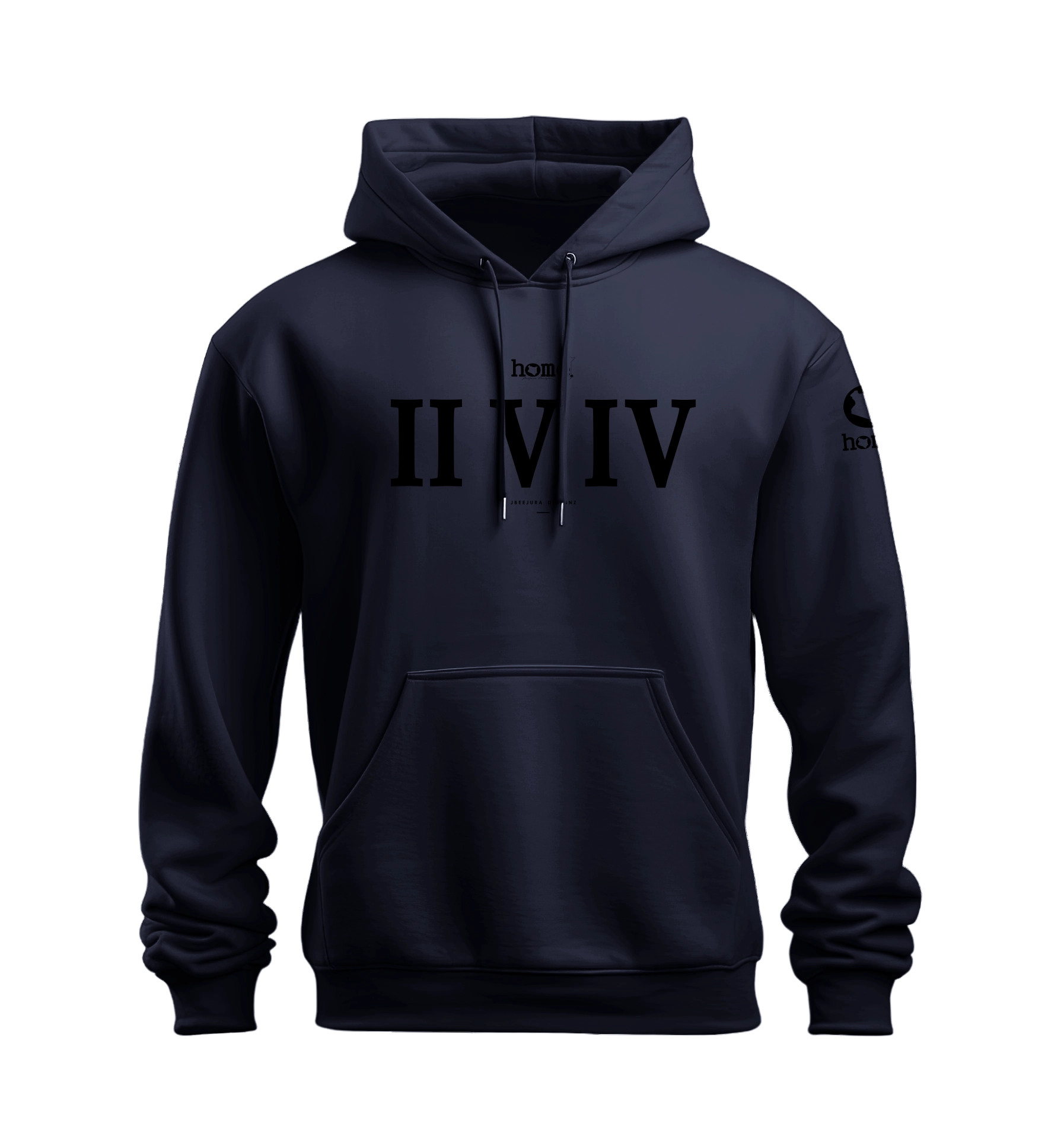 home_254 NUVETRA™ NAVY BLUE HOODIE WITH A BLACK ROMAN NUMERALS PRINT
