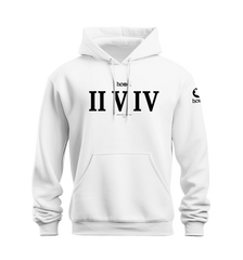 home_254 NUVETRA™ WHITE HOODIE WITH A BLACK ROMAN NUMERALS PRINT 