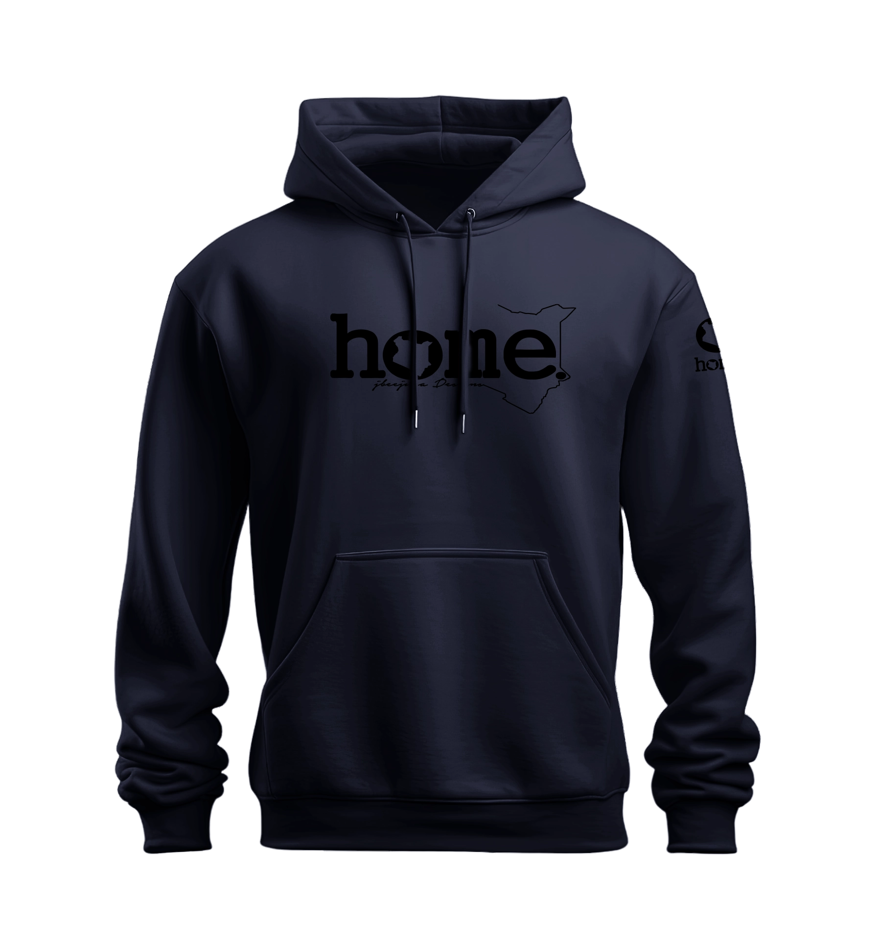 home_254 NUVETRA™ NAVY BLUE HOODIE WITH A BLACK CLASSIC WORDS PRINT 