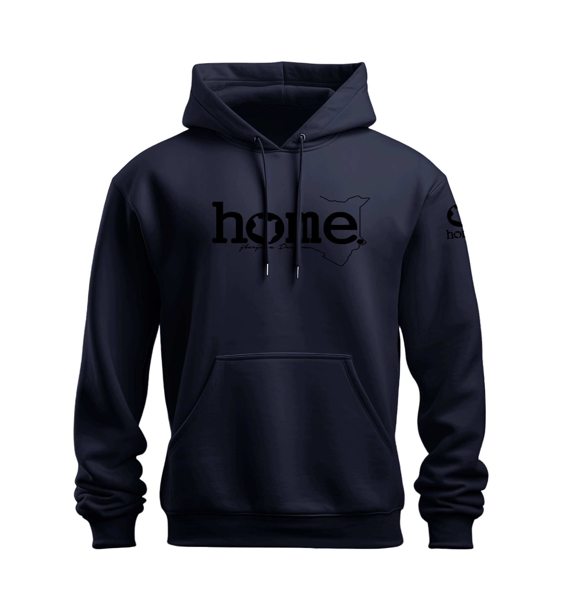 home_254 NUVETRA™ NAVY BLUE HOODIE WITH A BLACK CLASSIC WORDS PRINT