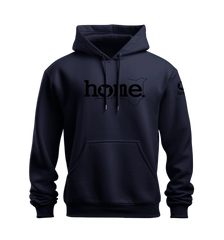 home_254 NUVETRA™ NAVY BLUE HOODIE WITH A BLACK CLASSIC WORDS PRINT 