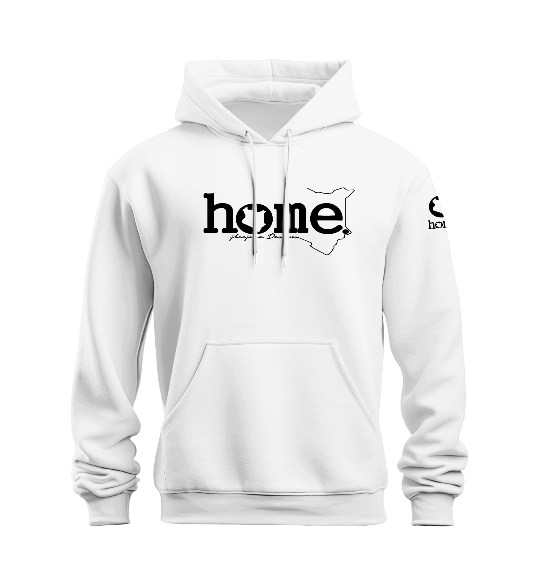home_254 NUVETRA™ WHITE HOODIE WITH A BLACK CLASSIC WORDS PRINT 