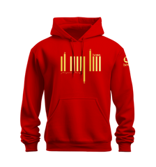 home_254 NUVETRA™ RED HOODIE WITH A GOLD BARS PRINT