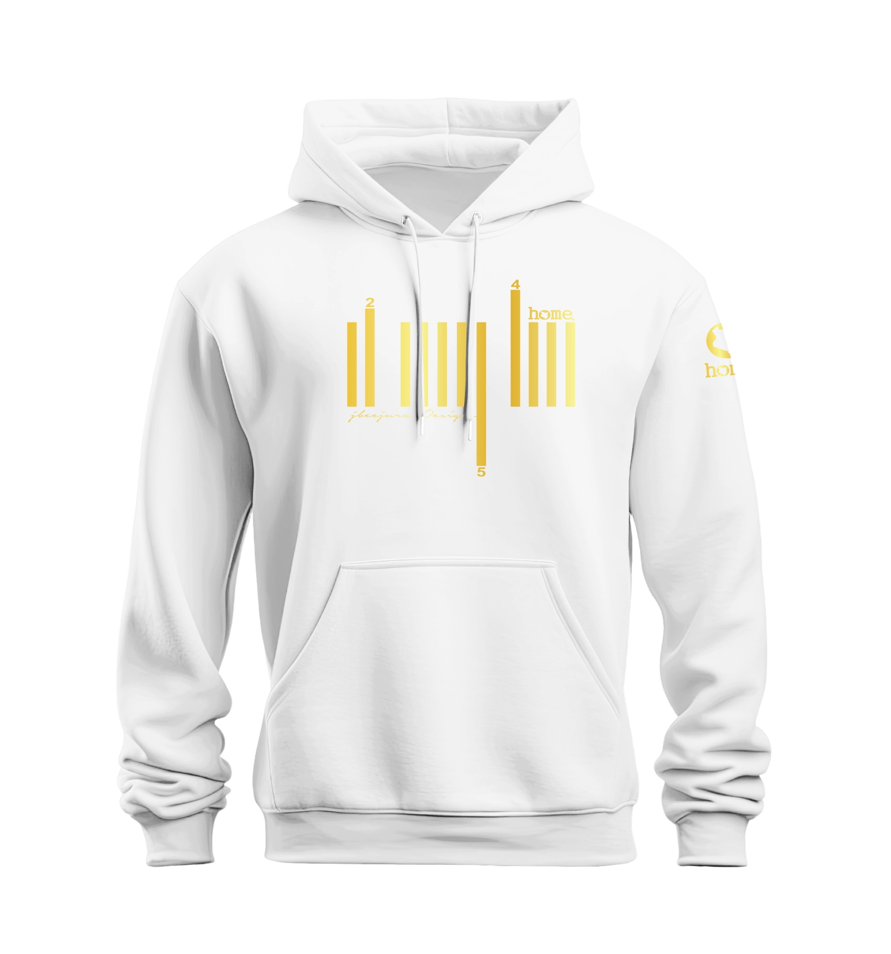 home_254 NUVETRA™ WHITE HOODIE WITH A GOLD BARS PRINT 