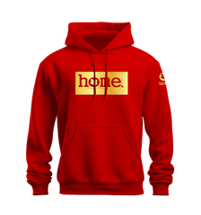 home_254 NUVETRA™ RED HOODIE WITH A GOLD CLASSIC PRINT