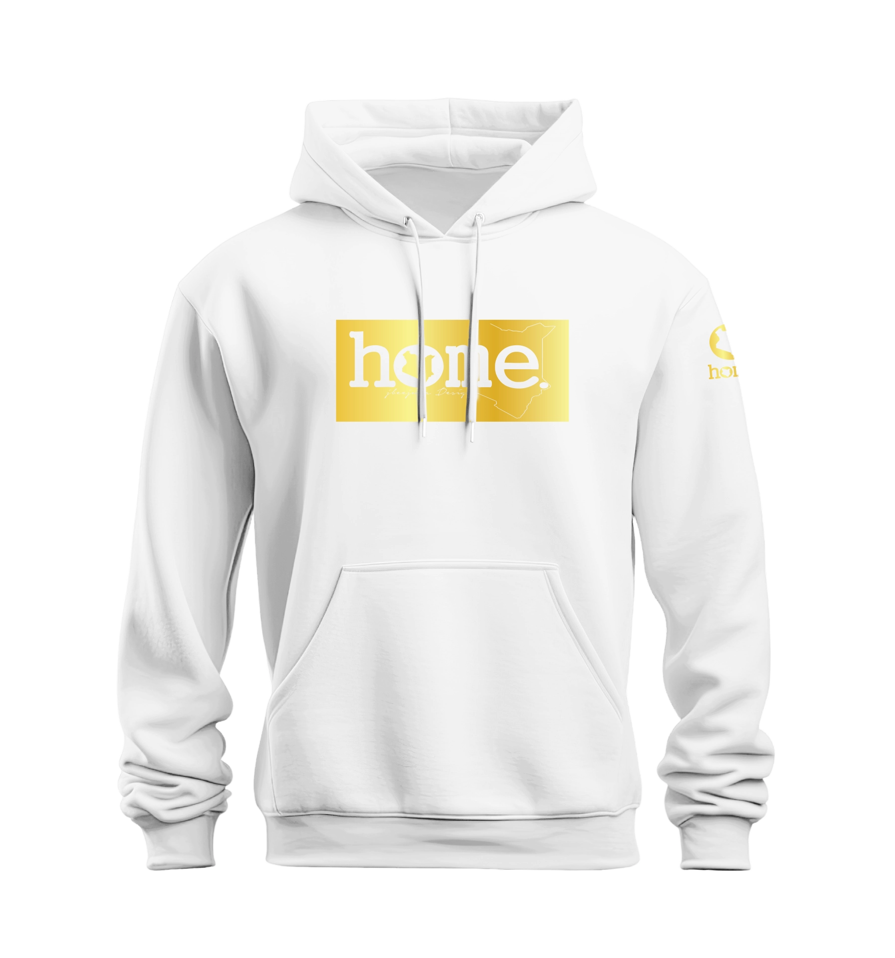 home_254 NUVETRA™ WHITE HOODIE WITH A GOLD CLASSIC PRINT 