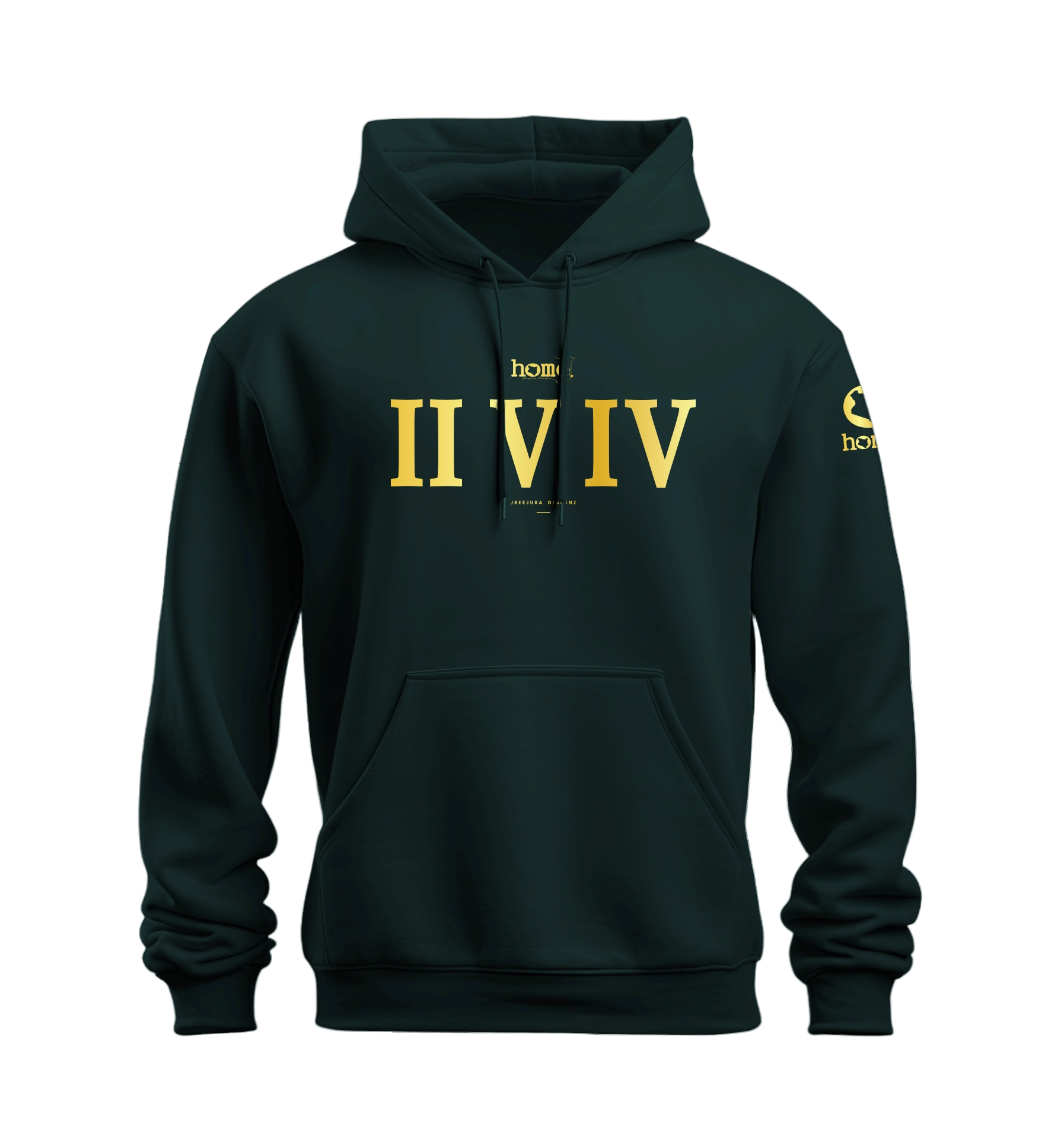 home_254 NUVETRA™ HUNTER GREEN HOODIE WITH A GOLD ROMAN NUMERALS PRINT
