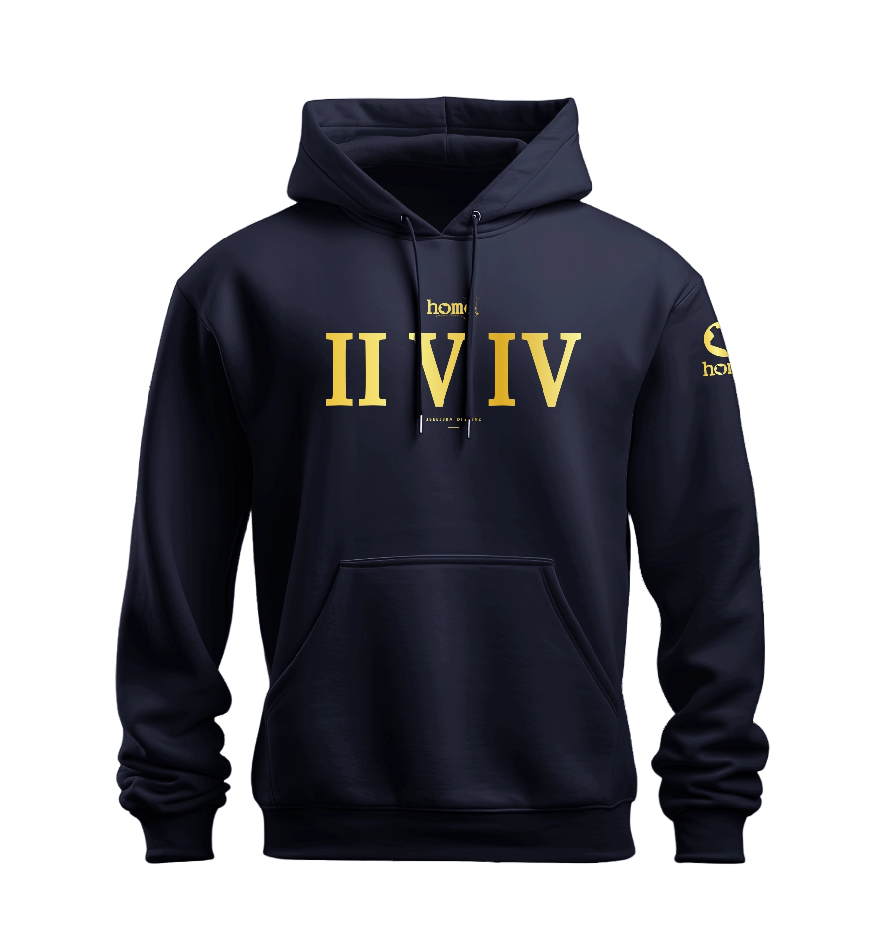 home_254 NUVETRA™ NAVY BLUE HOODIE WITH A GOLD ROMAN NUMERALS PRINT 