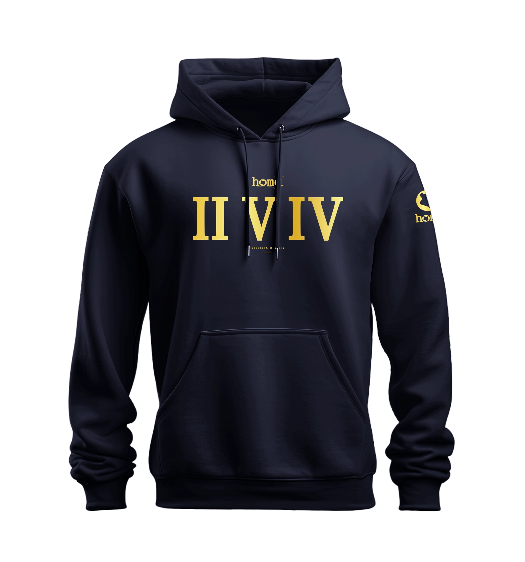 home_254 NUVETRA™ NAVY BLUE HOODIE WITH A GOLD ROMAN NUMERALS PRINT
