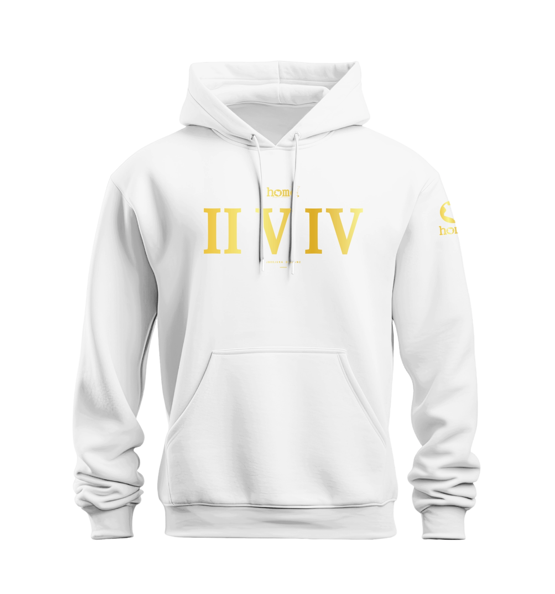 home_254 NUVETRA™ WHITE HOODIE WITH A GOLD ROMAN NUMERALS PRINT