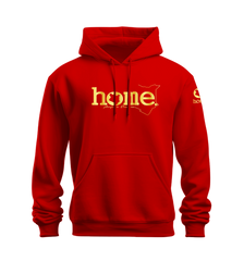 home_254 NUVETRA™ RED HOODIE WITH A GOLD CLASSIC WORDS PRINT
